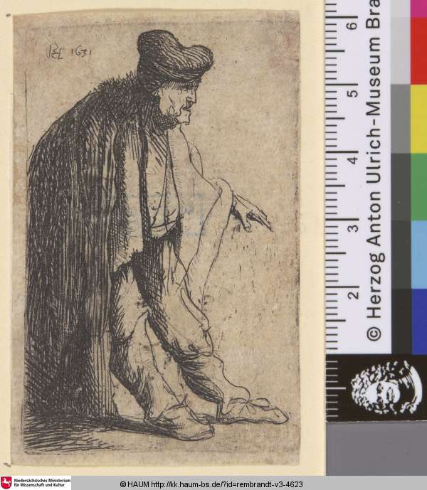 [Bettler mit ausgestreckter linker Hand; Beggar with his left hand extended; Vieillard sans barbe], Rembrandt, 1629