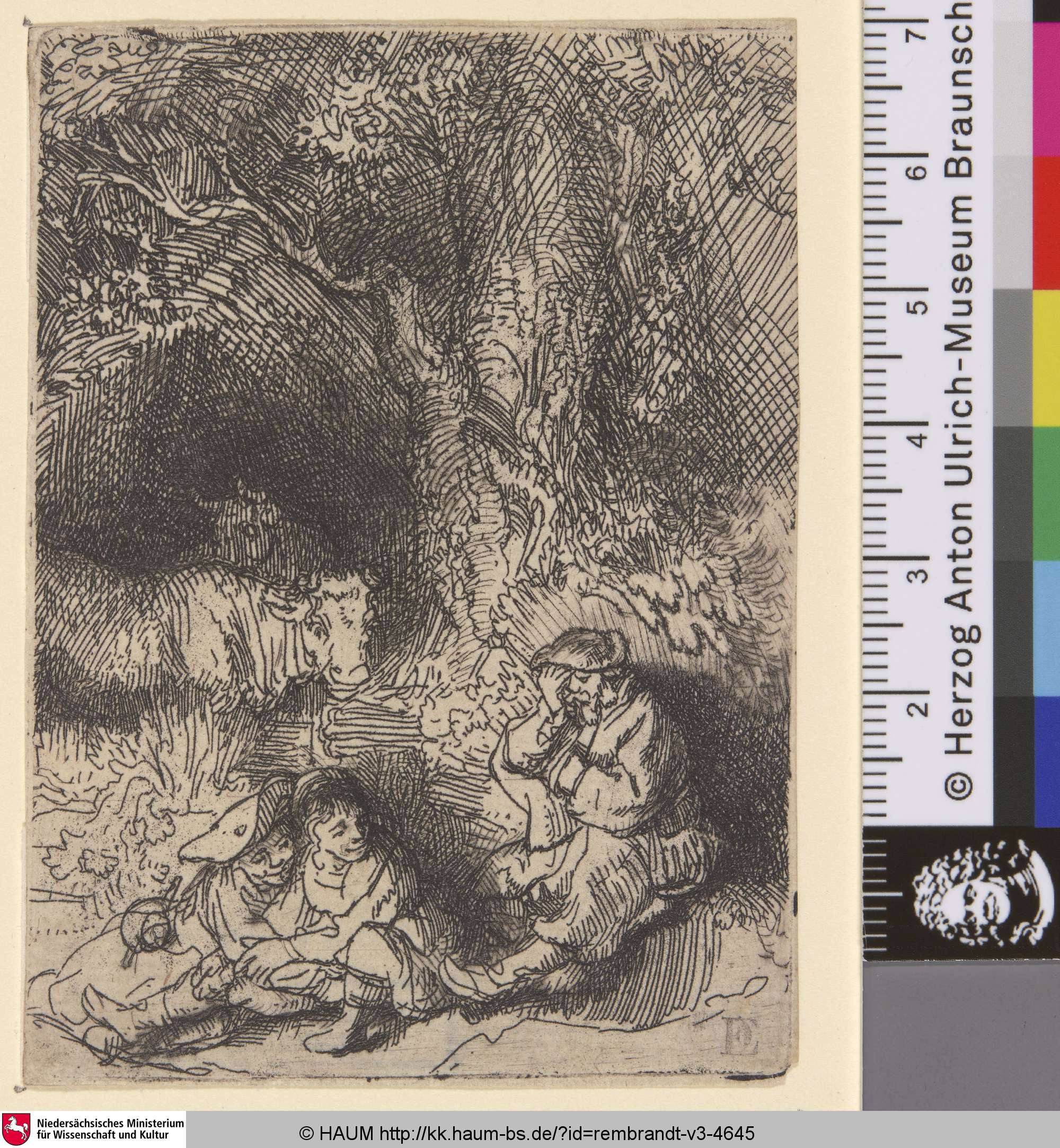 [Der schlafende Hirte; The Sleeping Herdsman; Le vieillard endormi], Rembrandt, 1644