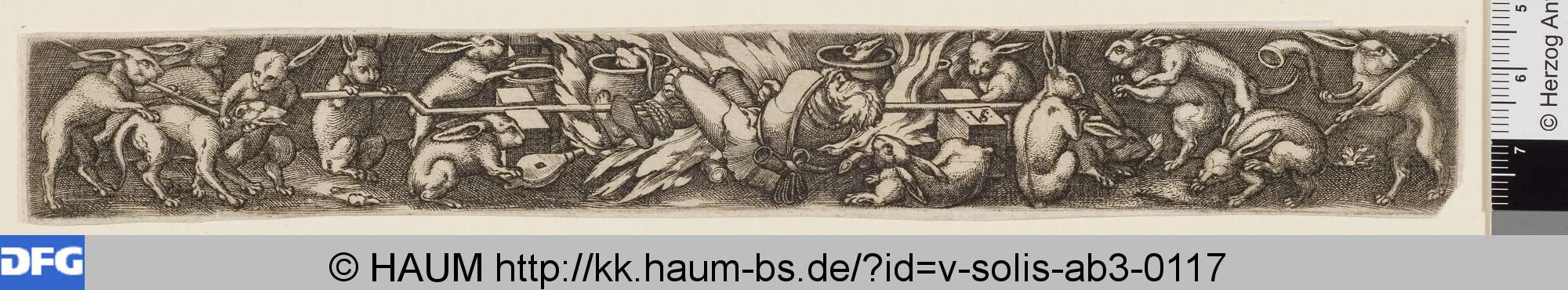 Verkehrte Welt. Hasen, die den Jäger braten, Virgil Solis, 1534–1562