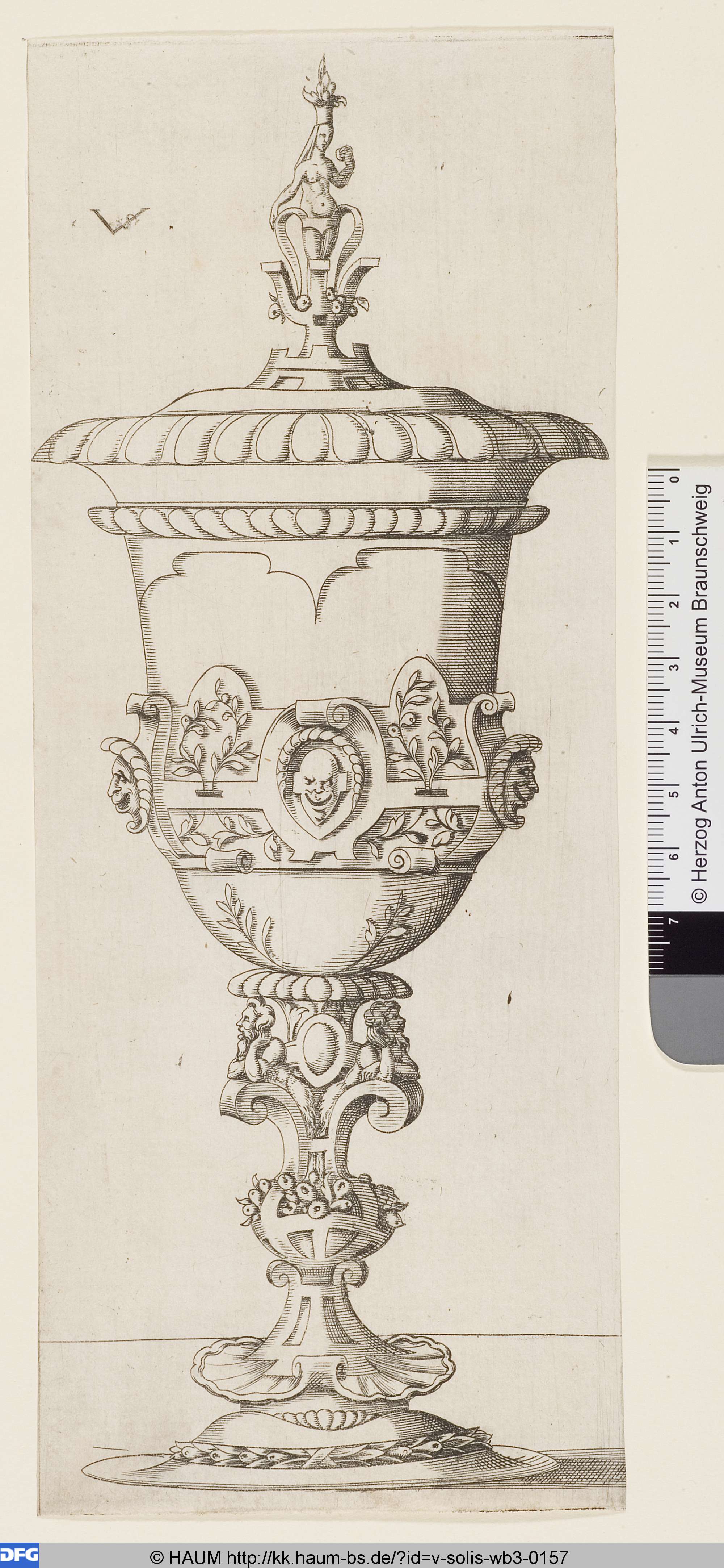 Deckelpokal, bekrönt von nackter Frau, Virgil Solis, 1534–1562