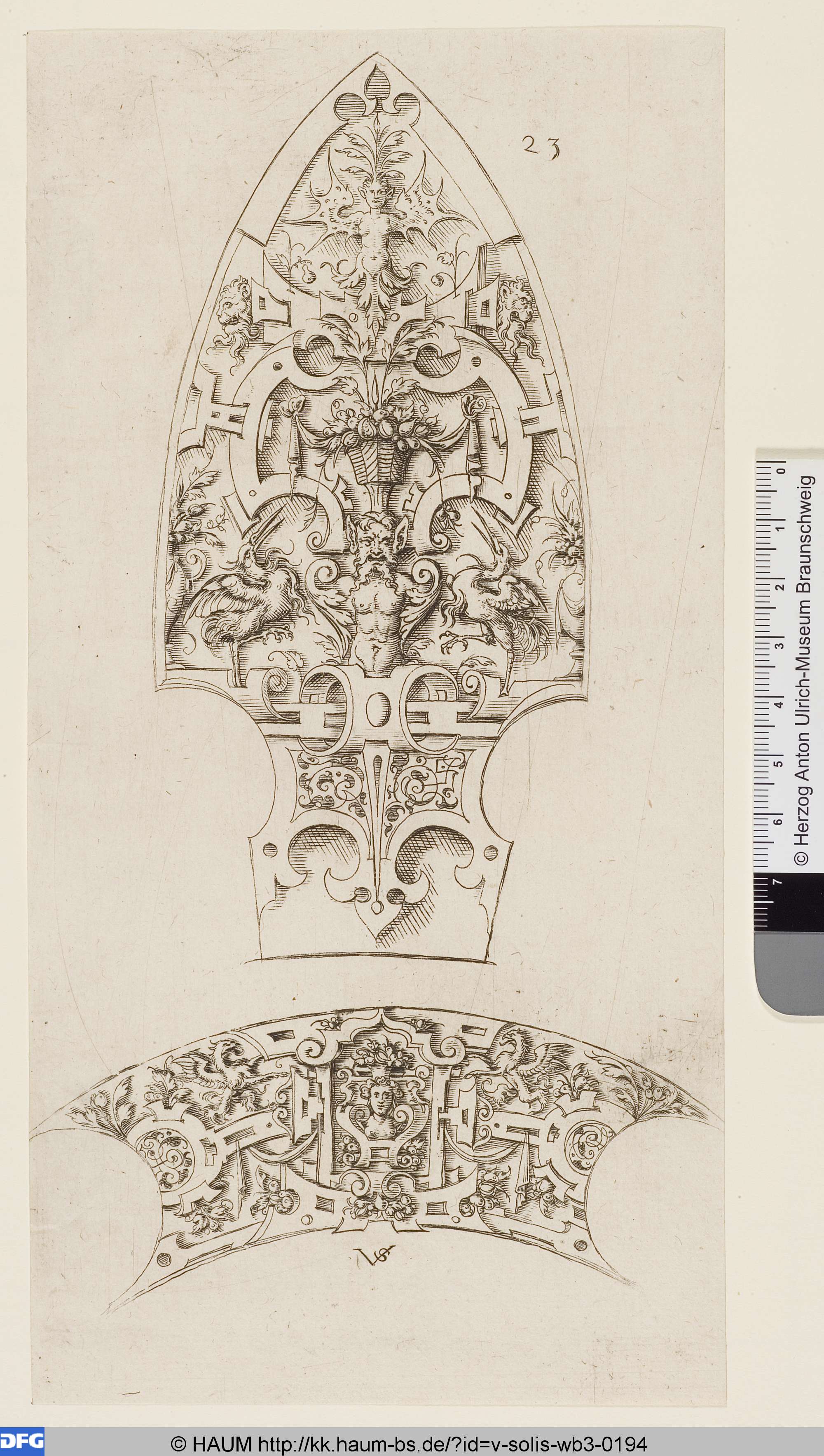 Entwurf für Dekorationsteil und Teil eines Schalenrandes, Virgil Solis, 1534–1562