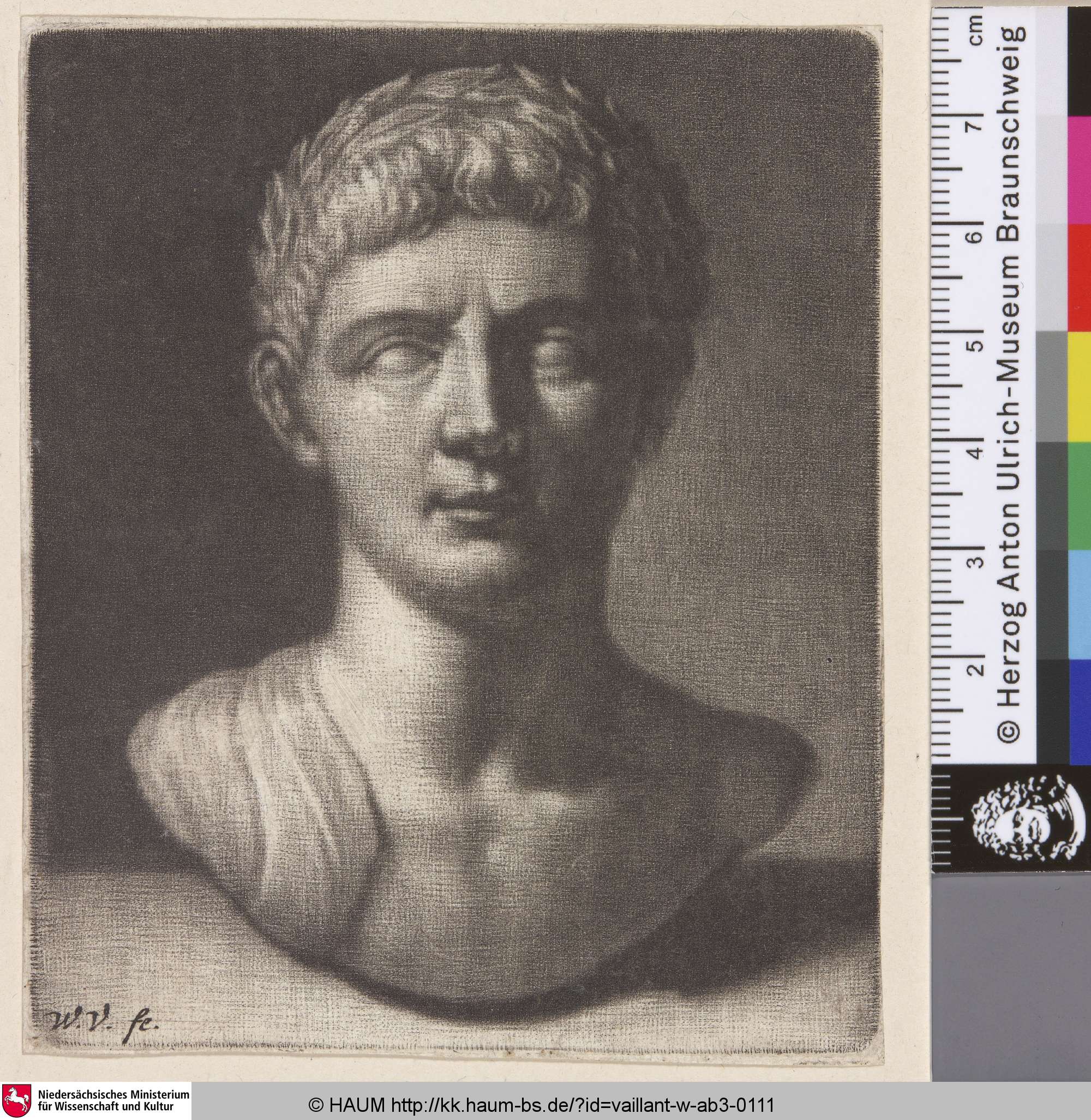 [Lorbeerbekränzte männliche Büste; Laureate Male Bust], Wallerant Vaillant, 1643–1677