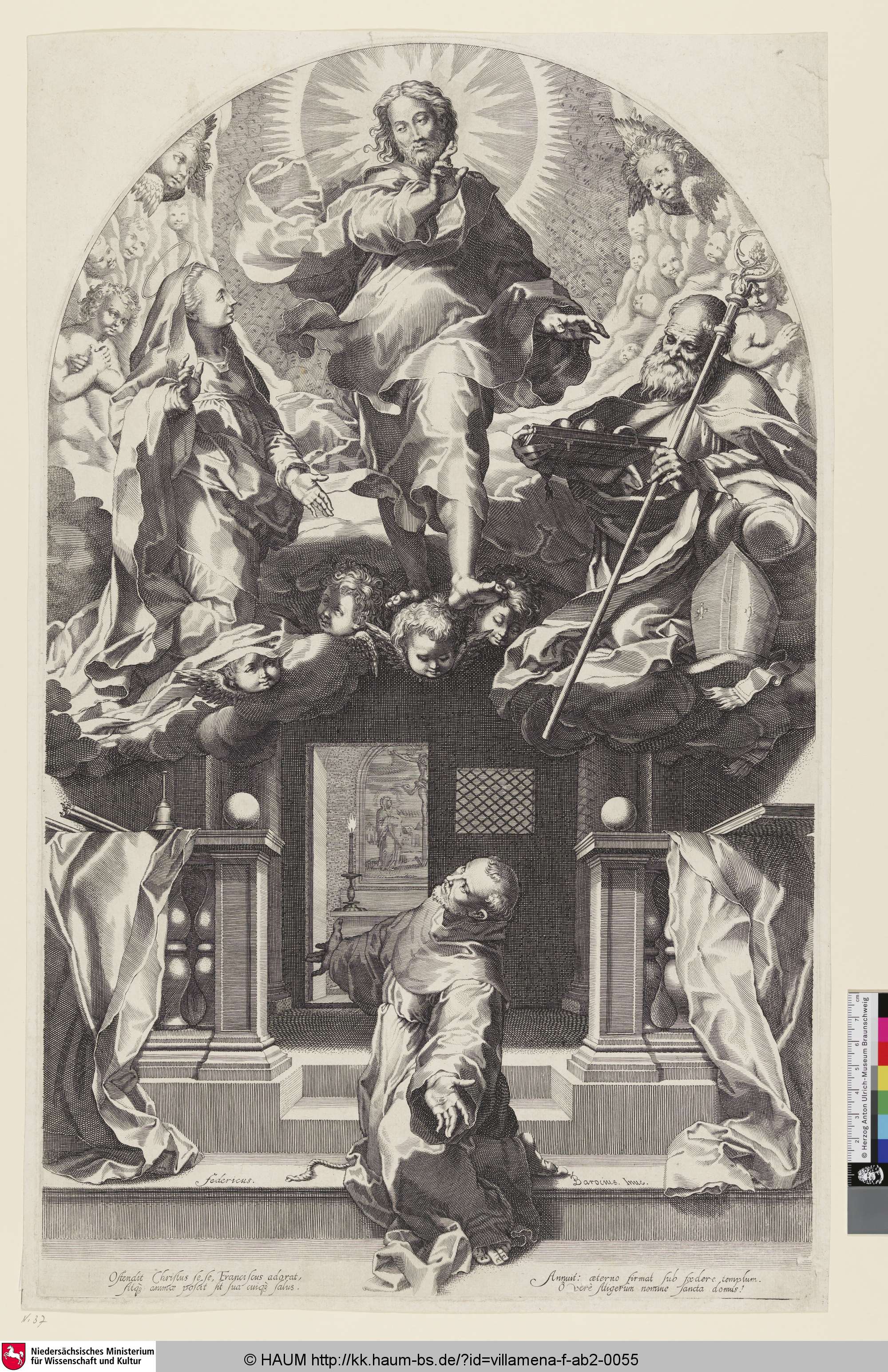 [Der heilige Franziskus empfängt in der Kapelle die Stigmata], Francesco Villamena, 1586–1626