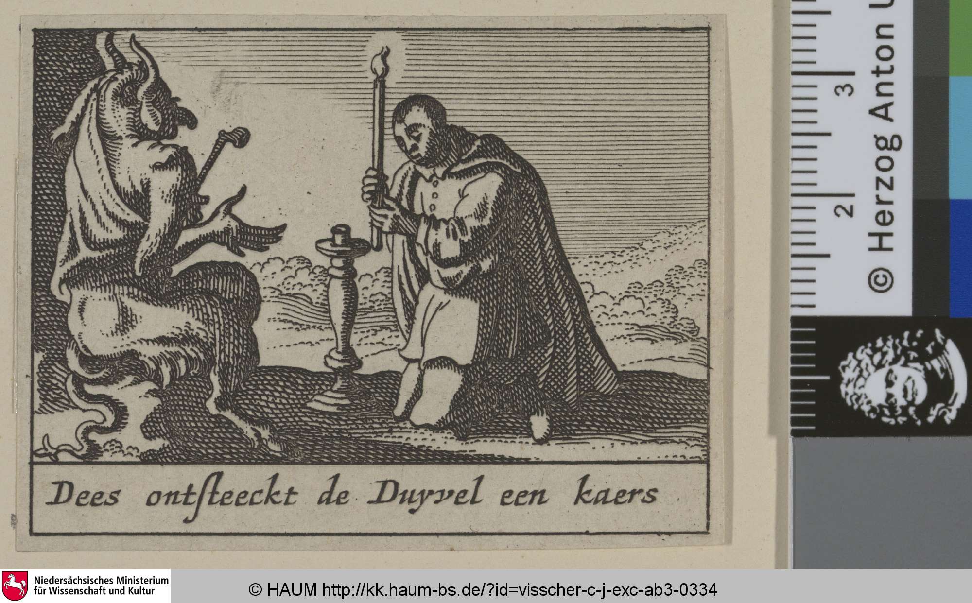 Des ontsteeckt de Duyvel een kaers, Claes Janszoon Visscher II, 1606–1652