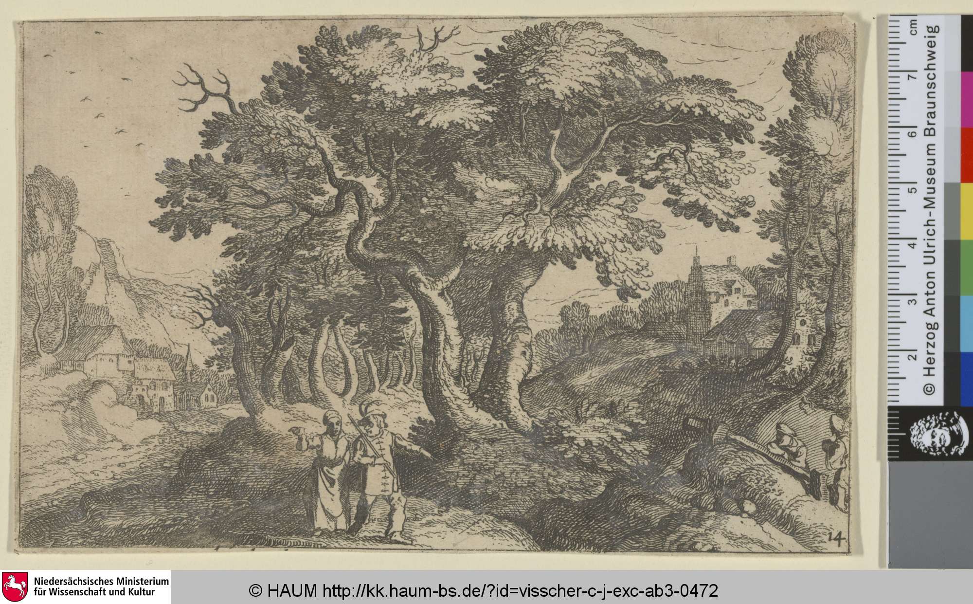 [Spazierendes Paar am Rande eines Dorfes], Claes Janszoon Visscher II, 1606–1652