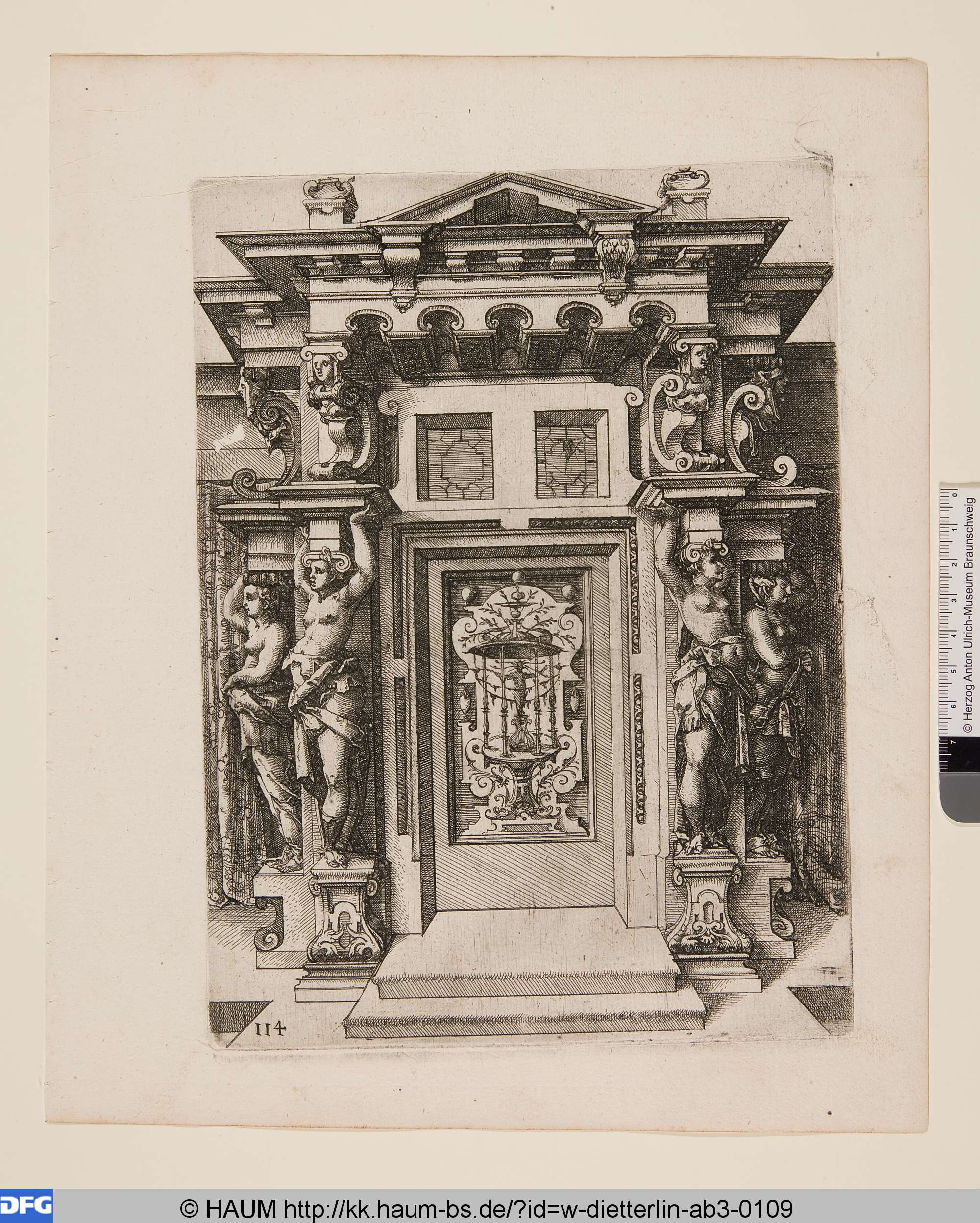 Zierportal mit vier Caryatiden, Balthasar Caimox, 1598