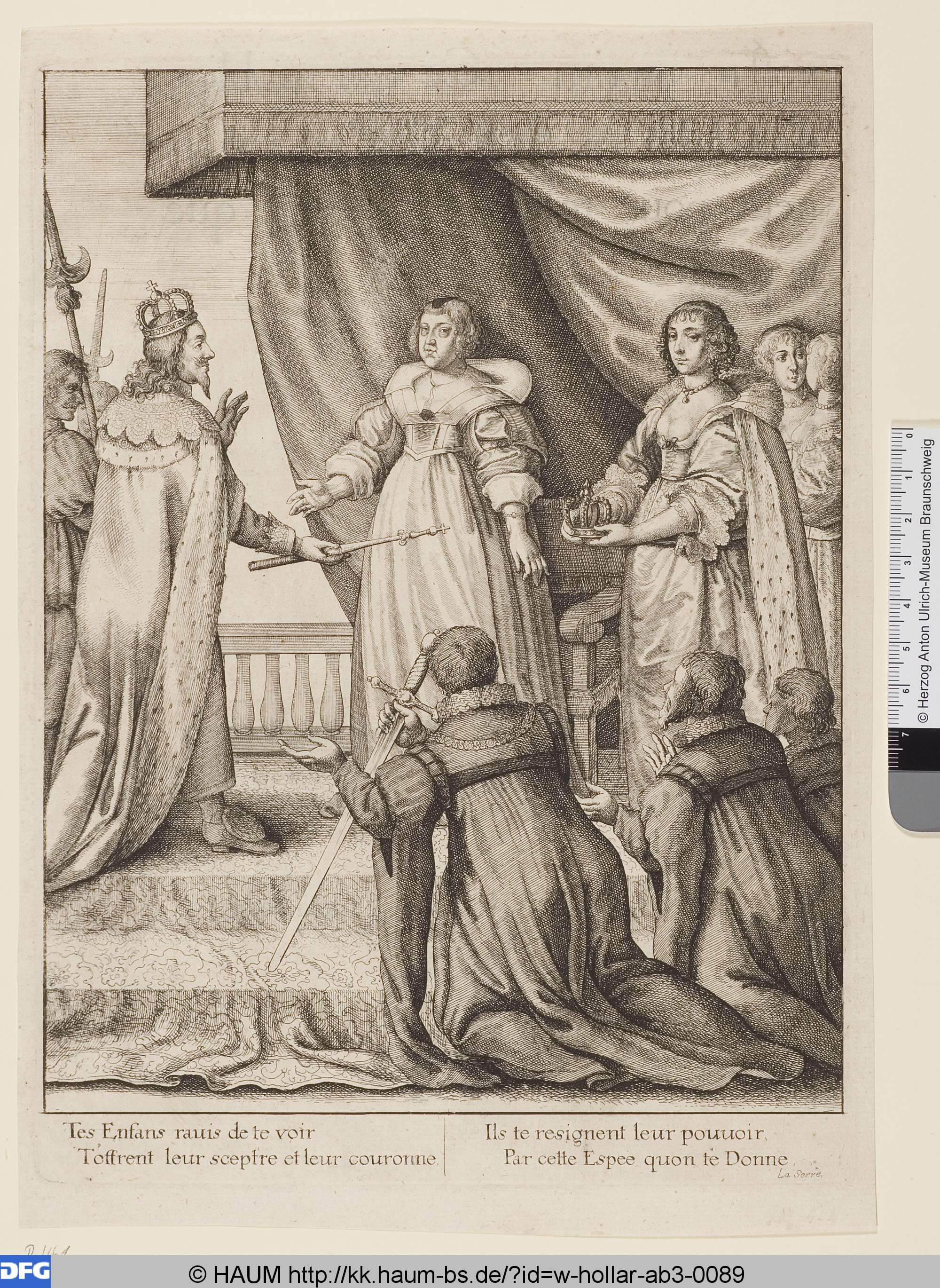 Maria von Medici empfängt die königlichen Insignien, Wenceslaus Hollar, 1627–1677