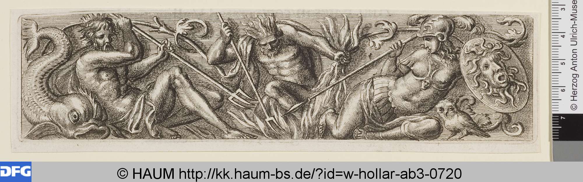 Jupiter, Neptun und Minverva (Zierleiste), Wenceslaus Hollar, 1627–1677