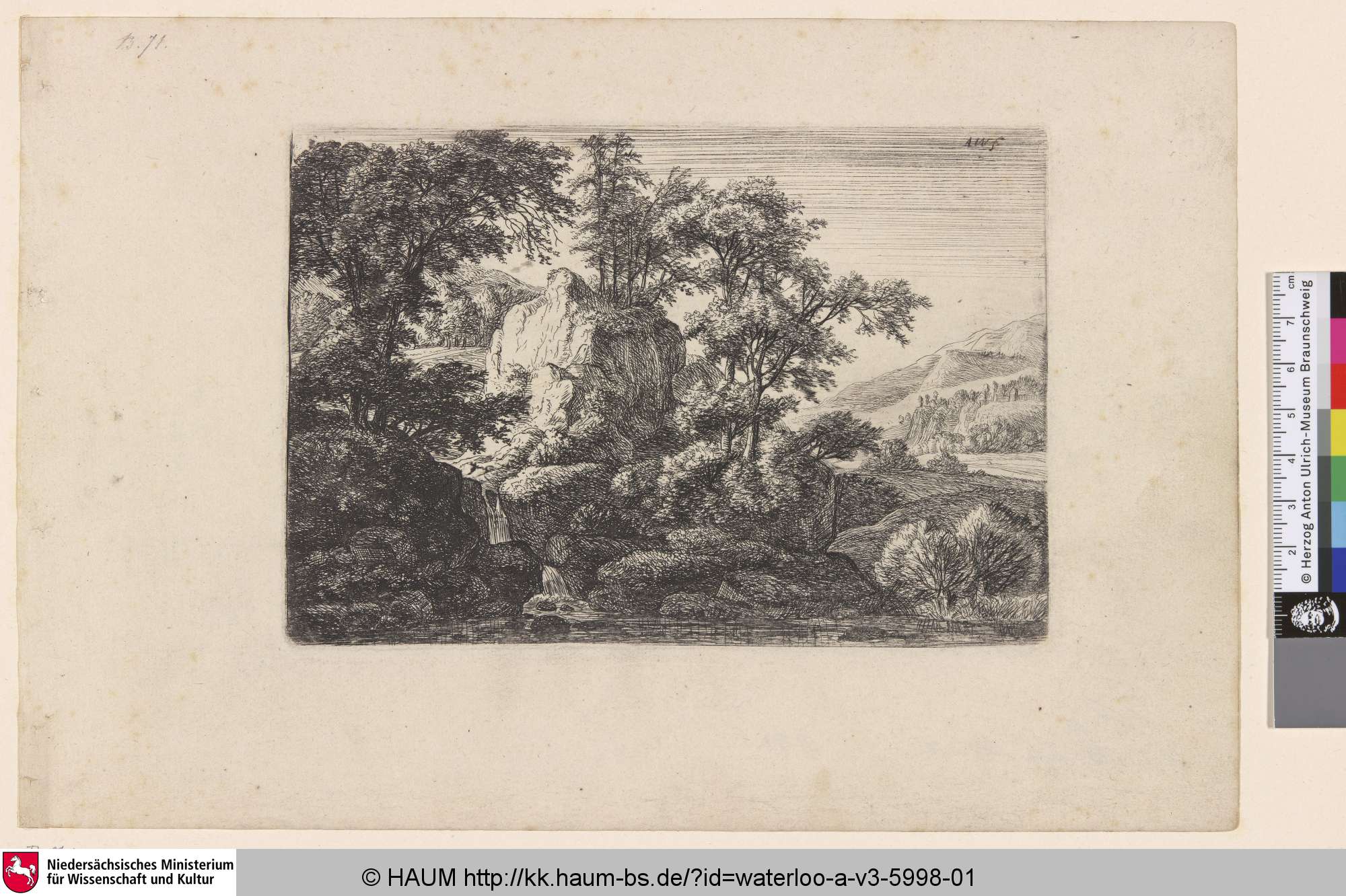 [Landschaft mit Wasserfall; The double cascade], Antonie Waterloo, 1629–1690