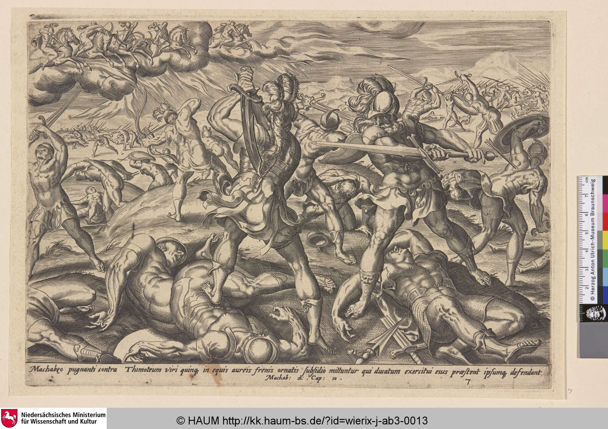 [Die fünf himmlischen Krieger im Krieg gegen Timotheus; The Five Heavenly Warriors in the War against Timotheus], Johan Wierix, 1573–1575