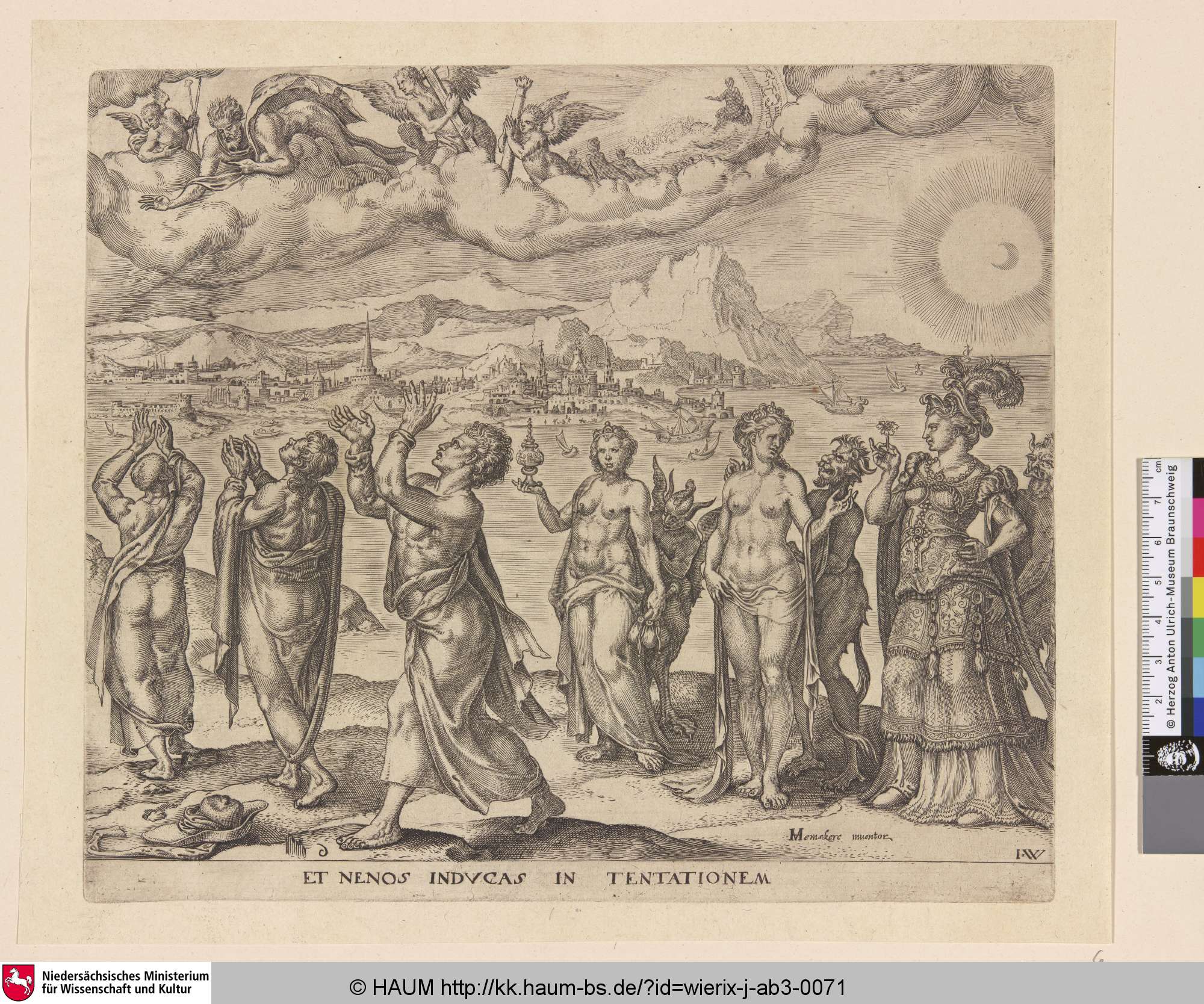 [Der Mensch widersteht der Versuchung durch Geld, Lust und Ehre; Man Resisting the Temptation of Money, Lust and Honour], Johan Wierix, 1570–1572