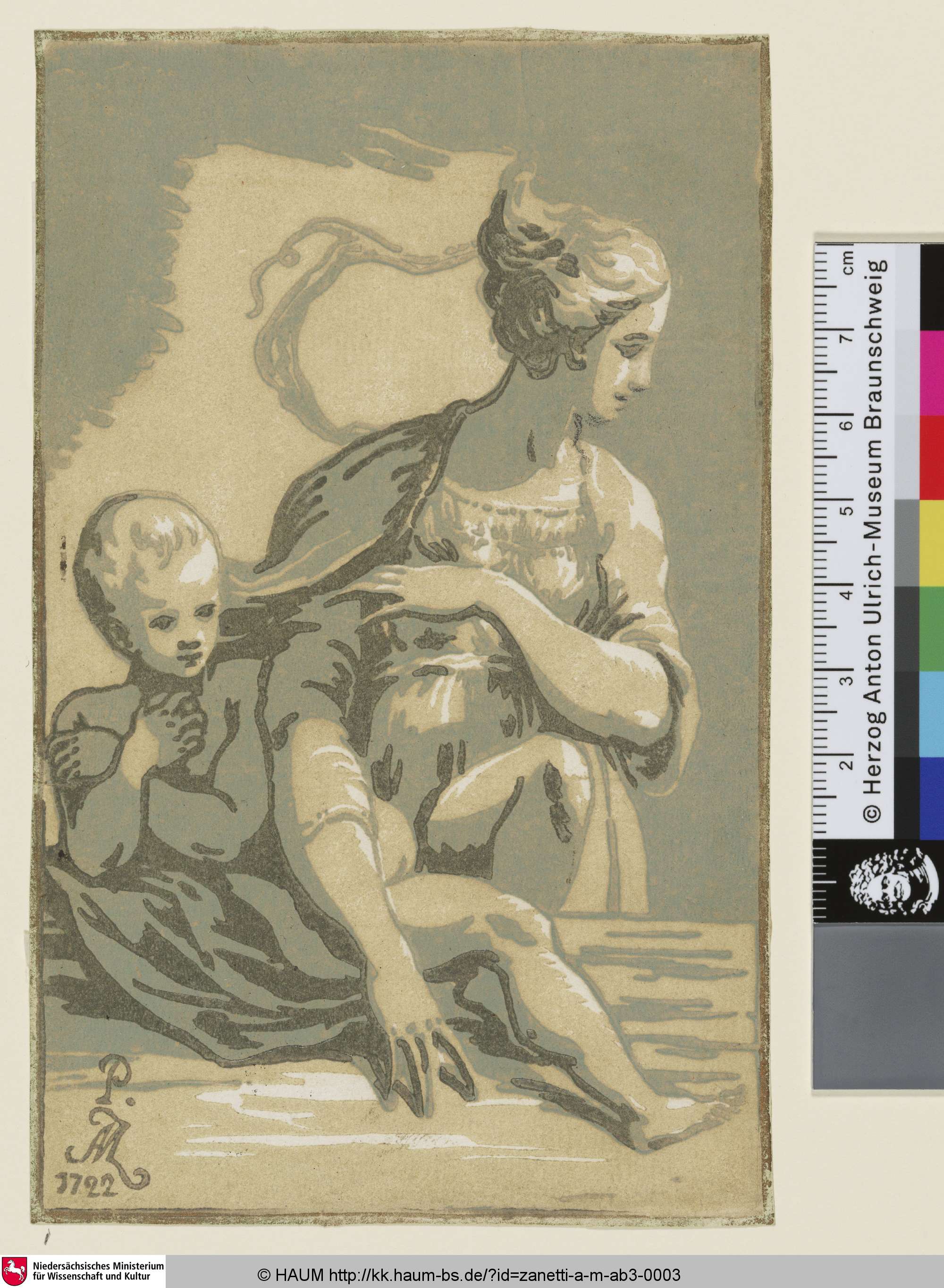 [La Vierge y est vue de face; Madonna and Child on a Ledge; Madonna mit dem Kind], Antonio Maria Zanetti, 1722