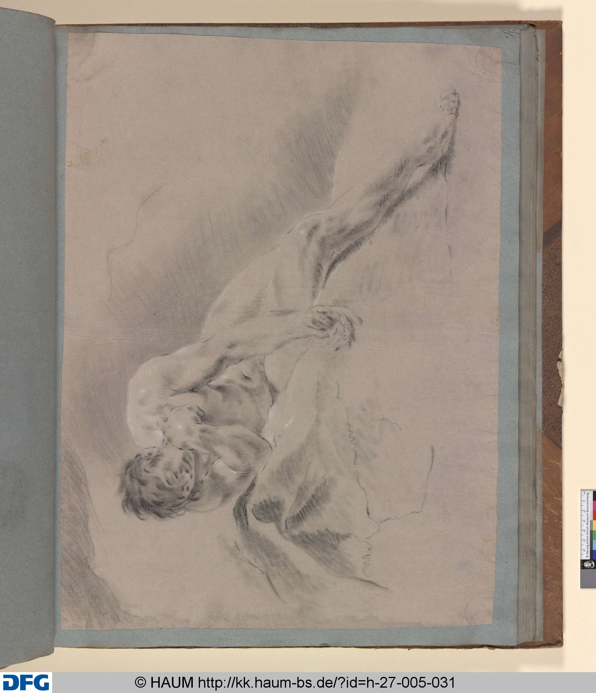 Liegender männlicher Akt, im Profil nach rechts, die linke Hand nach vorne legend, Giovanni Battista Piazzetta