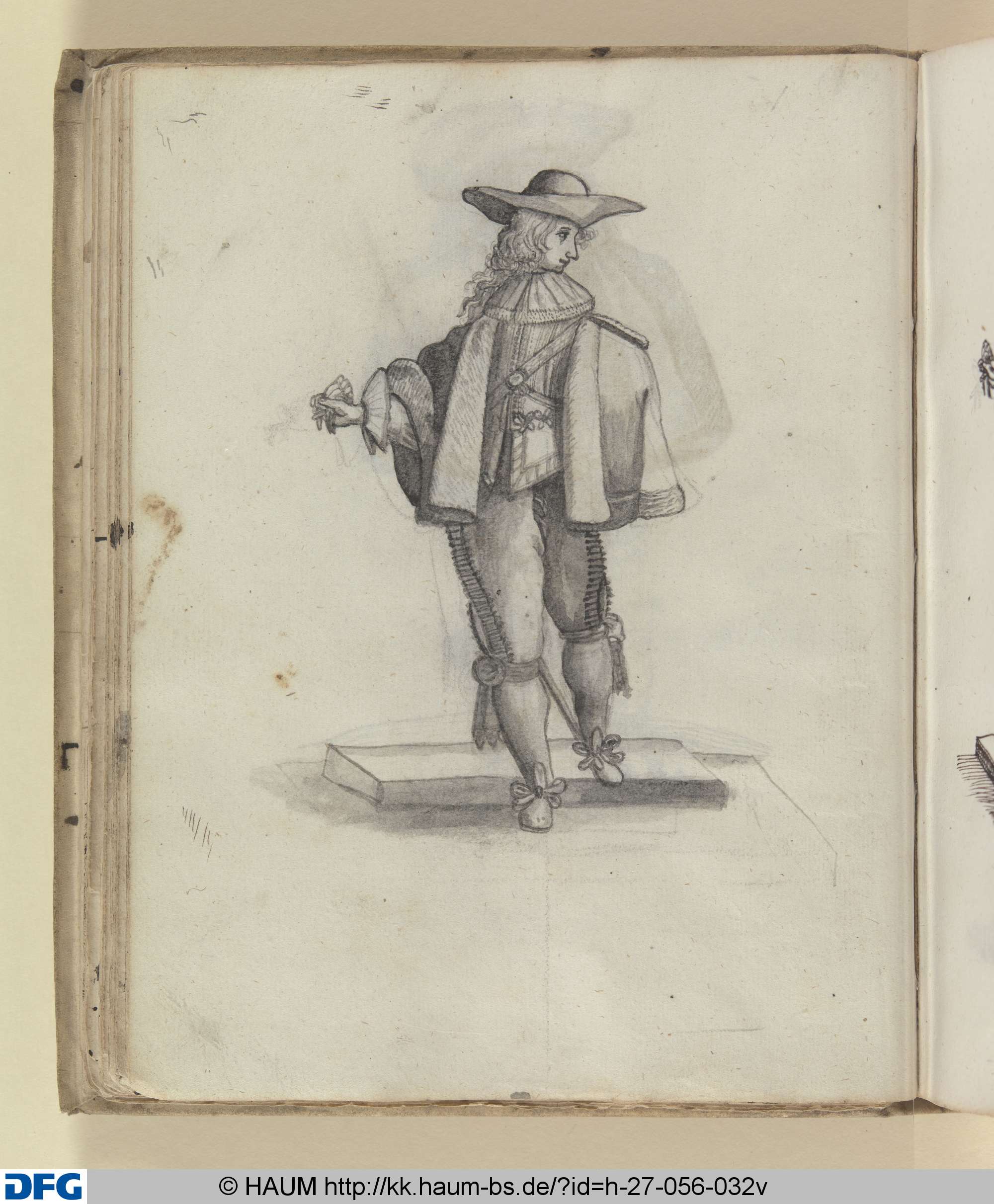 Zeichenkurs: Männliche Ganzfigur, nach links blickend, macht einen Schritt vorwärts, Konrad Buno, 1643–1645