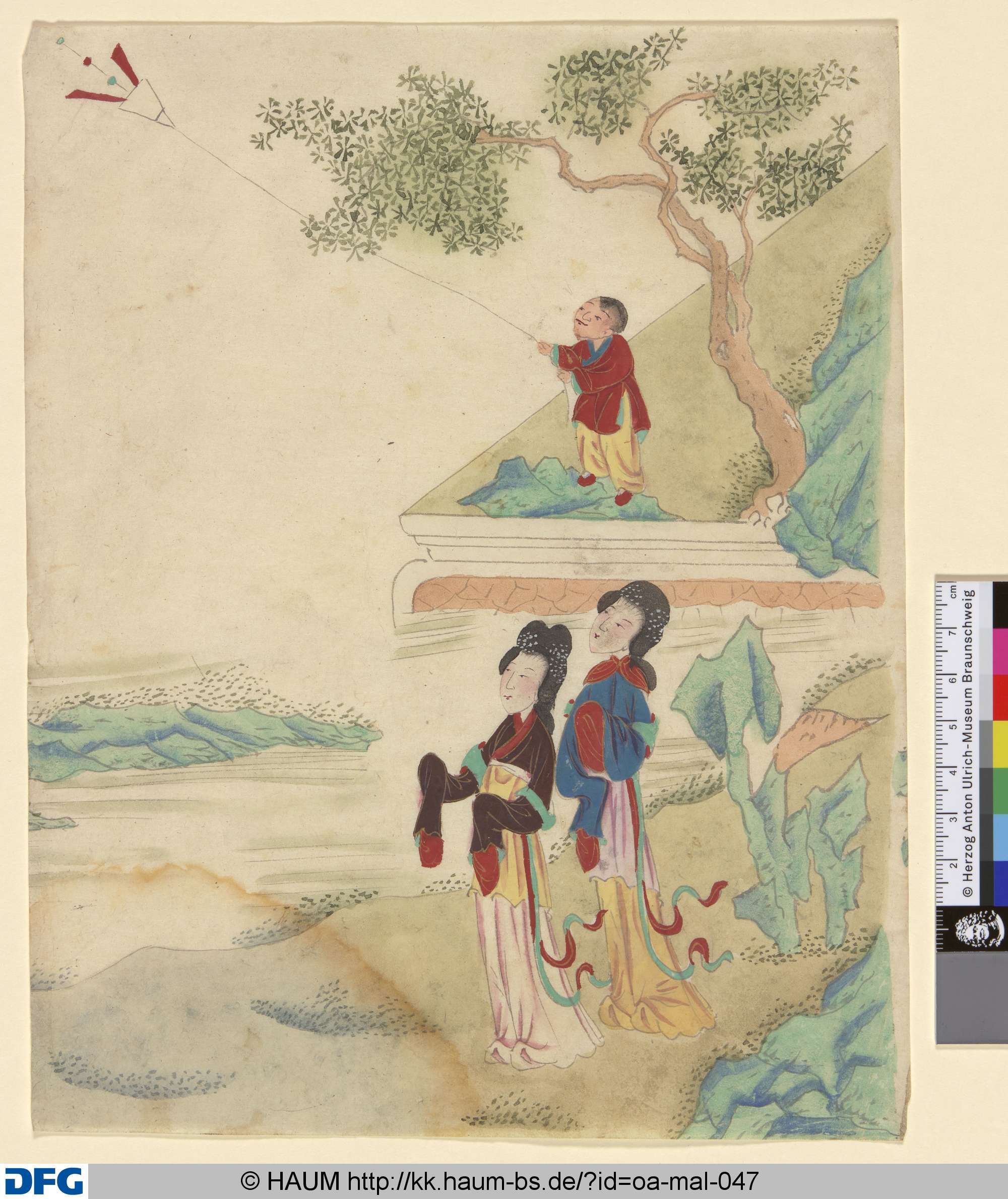 Zwei Damen und ein Knabe beim Drachensteigen-Lassen, 18th century