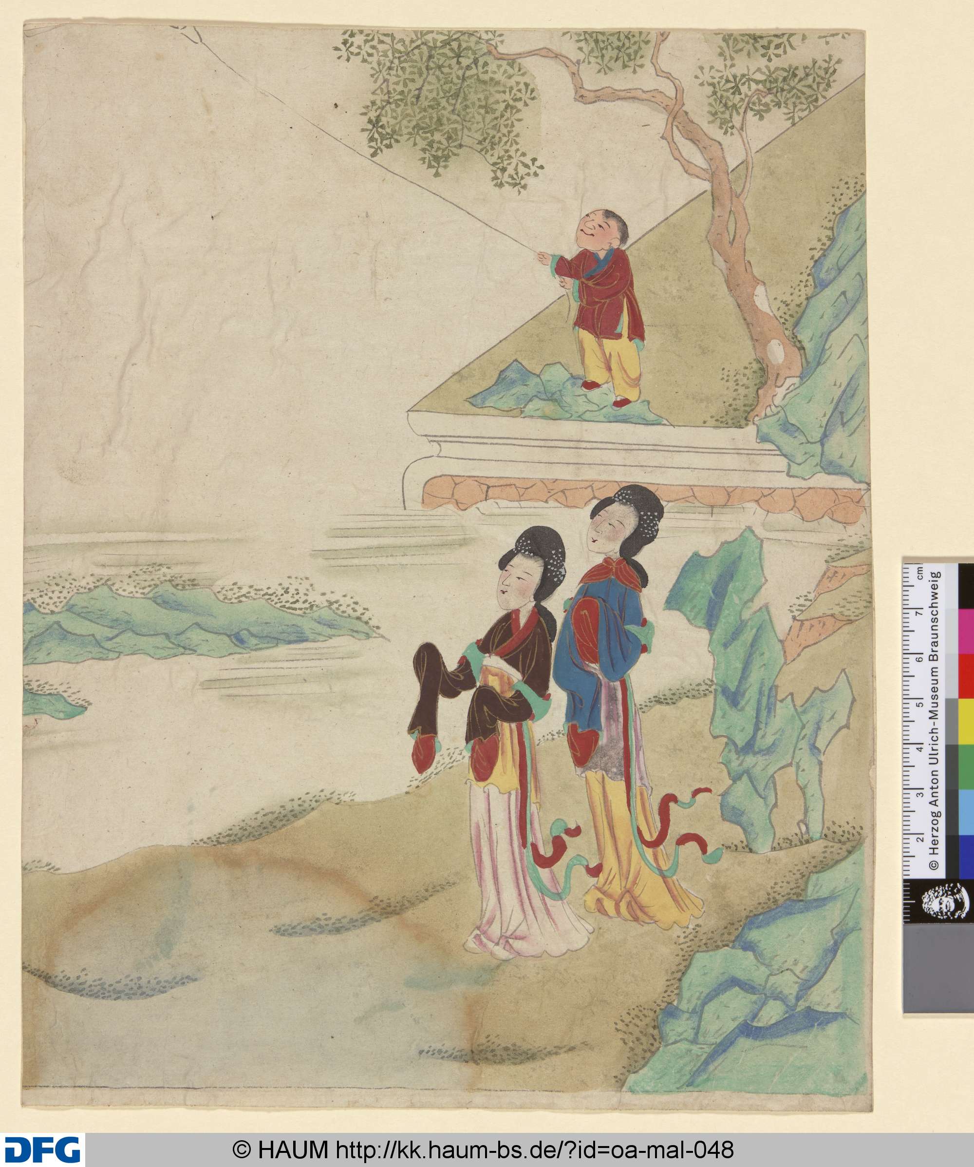 Zwei Damen und ein Knabe beim Drachensteigen-Lassen, 18th century