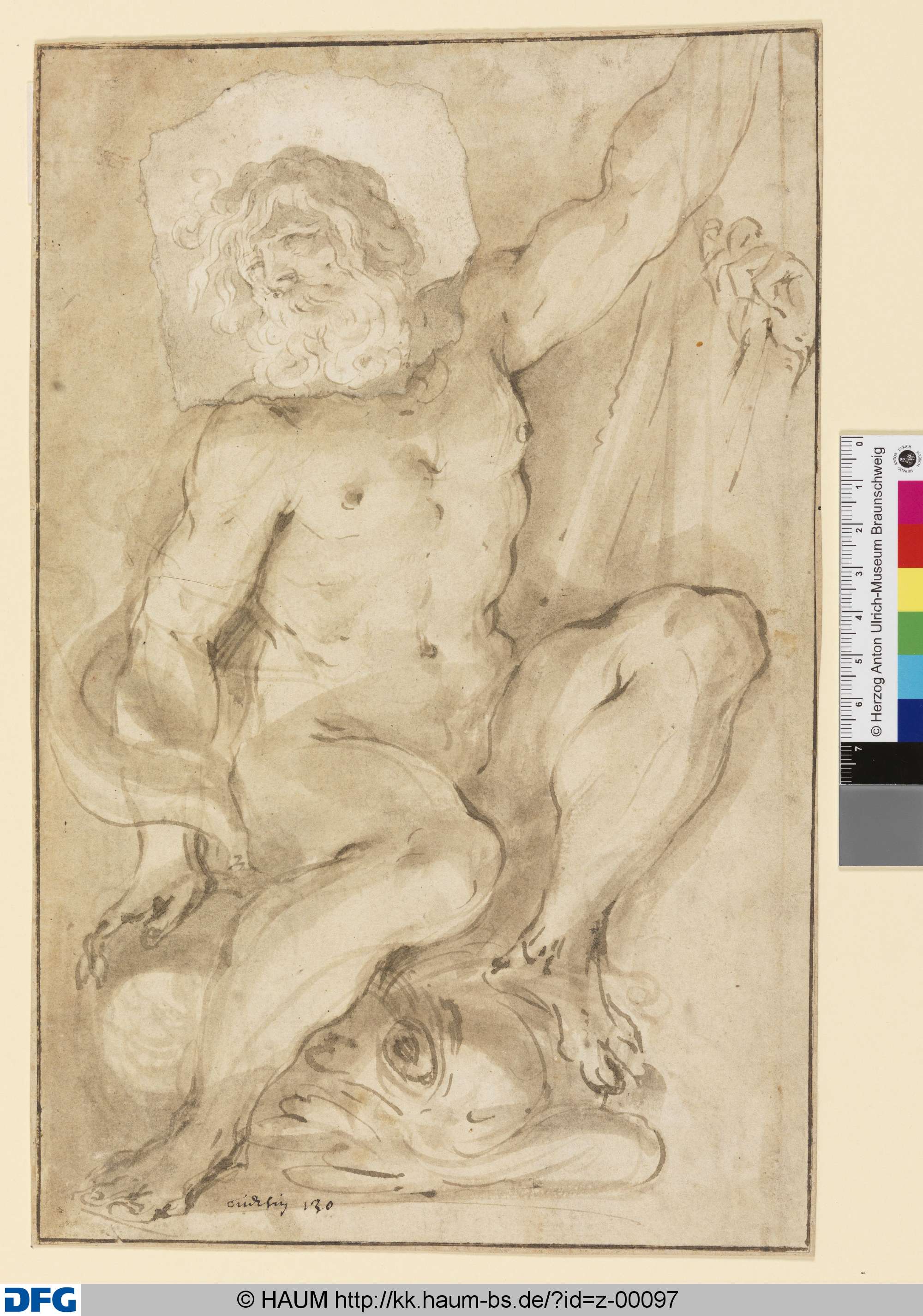 Neptun auf einem Delphin, Guercino, 1614