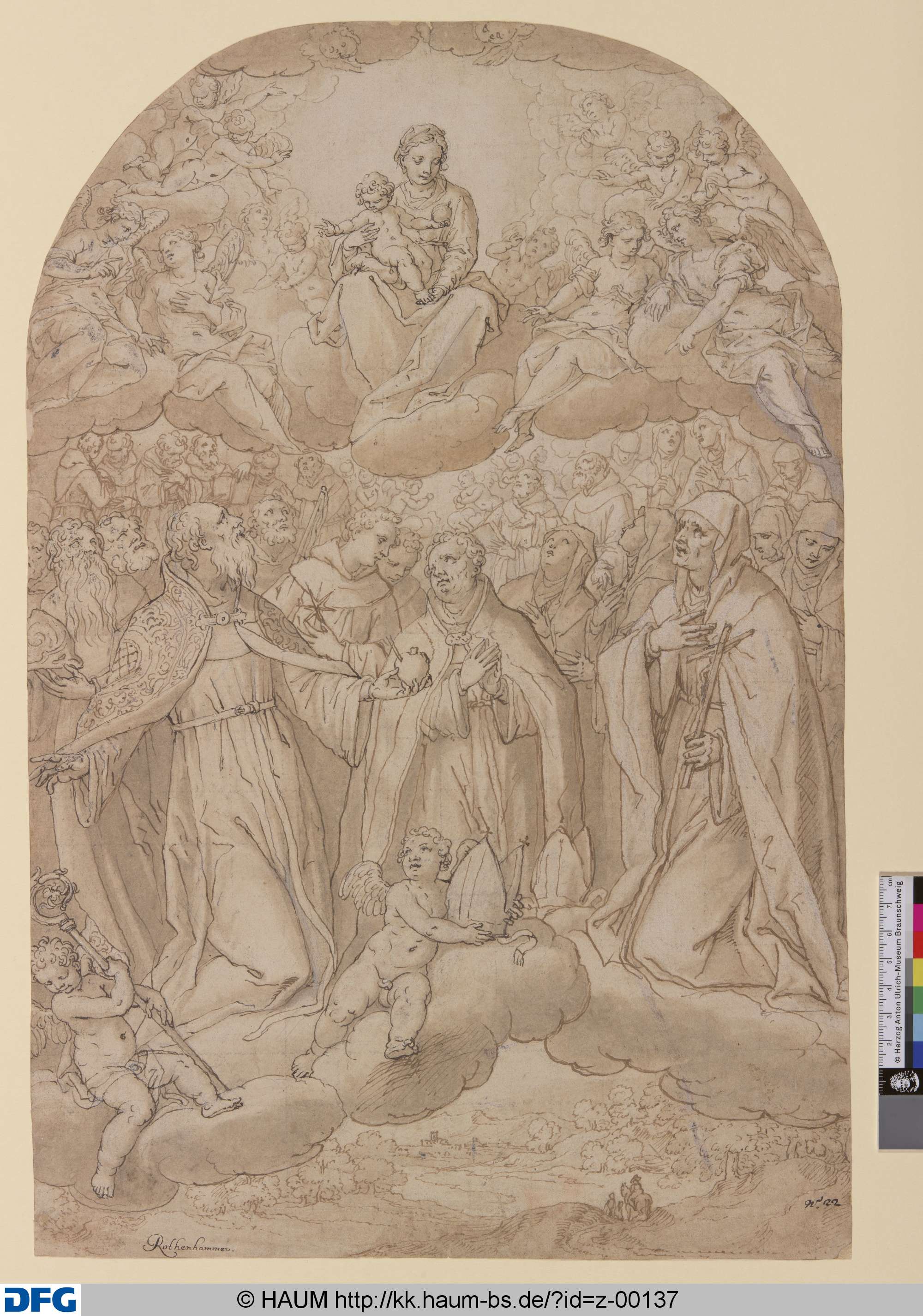 Maria mit dem Kind, von Heiligen verehrt, Hans Rottenhammer, 1615–1625