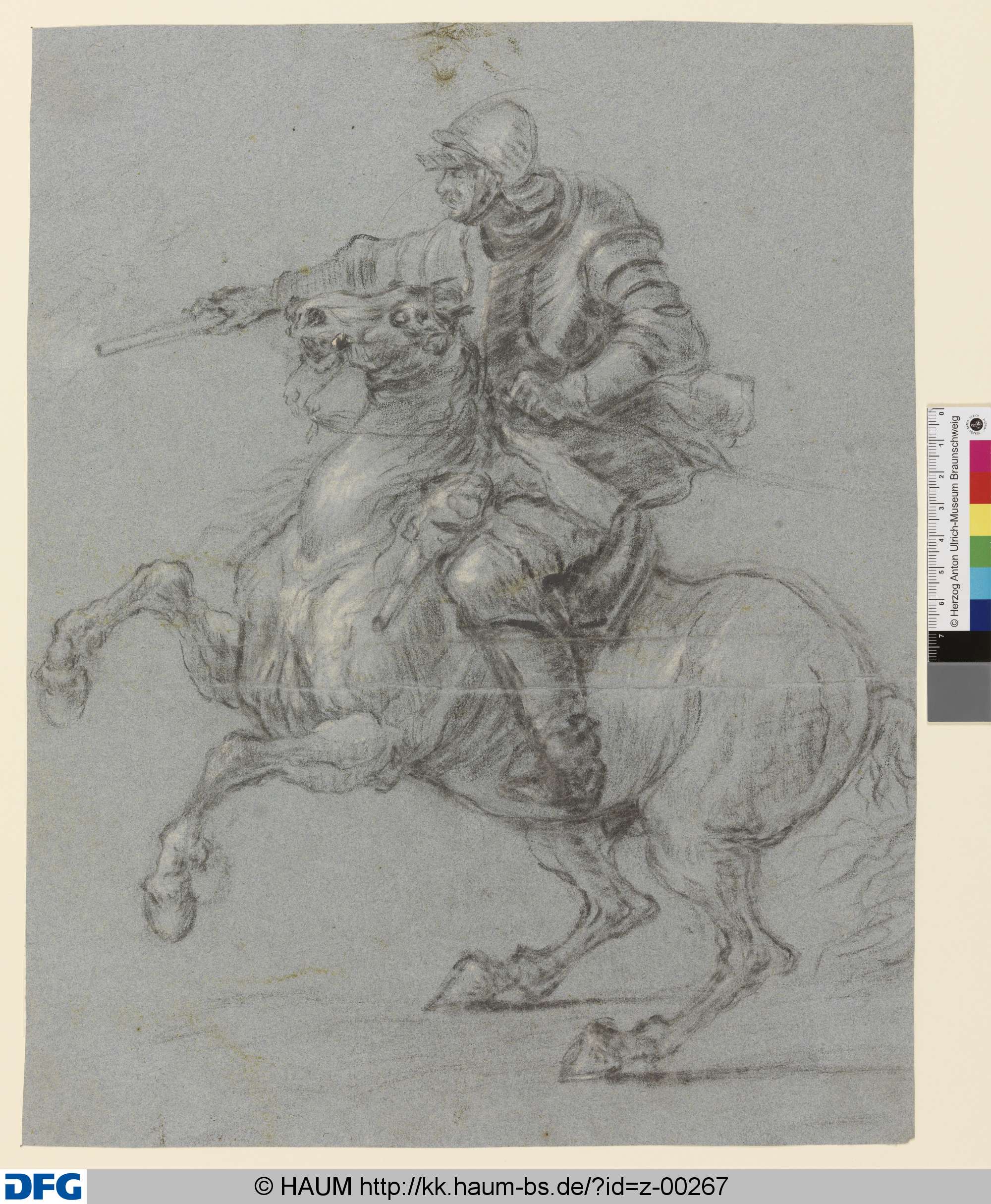 Geharnischter Reiter mit Pistole auf steigendem Pferd, Georg Philipp Rugendas the Elder, 1686–1742