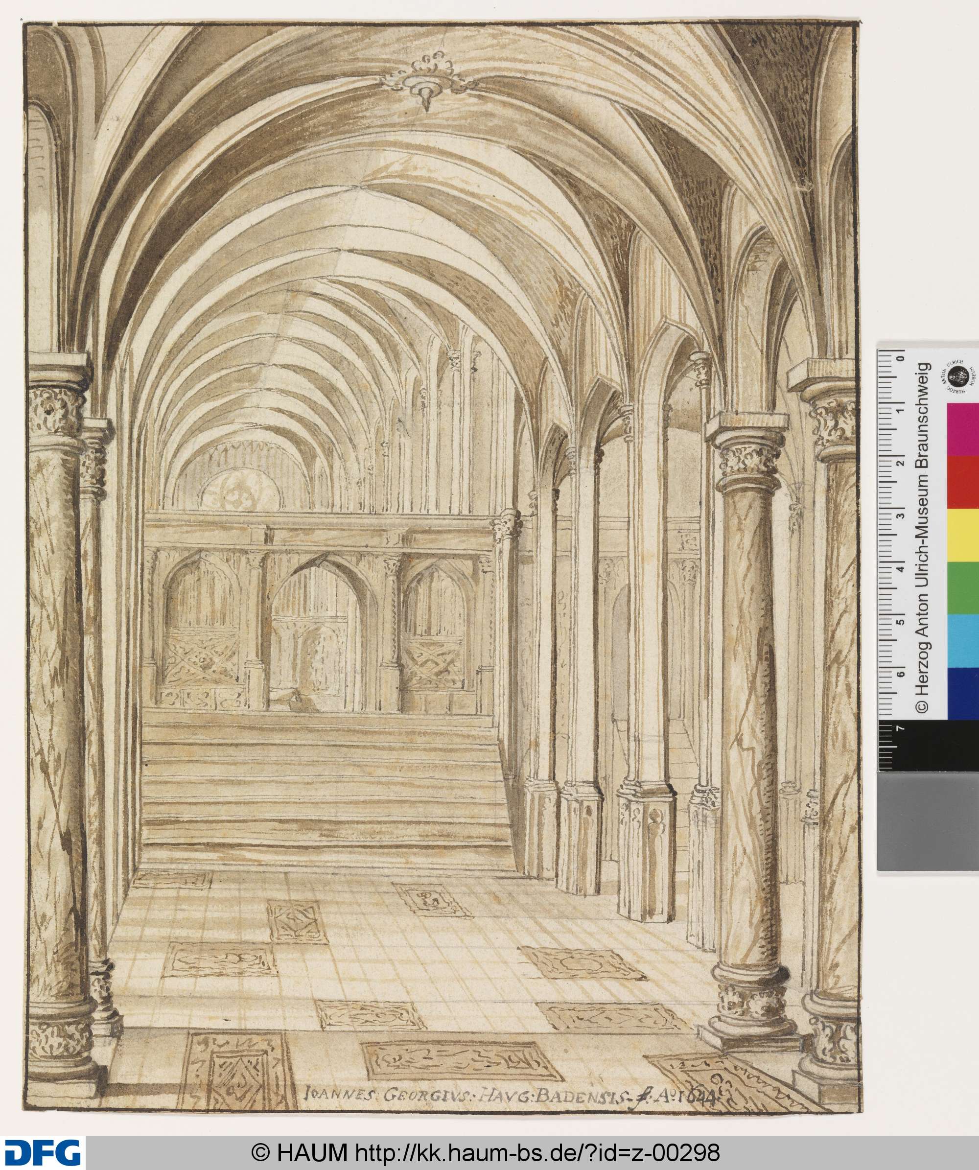 Kircheninterieur mit Blick durch den Lettner auf den Altar, Johann Georg Haug, 1644
