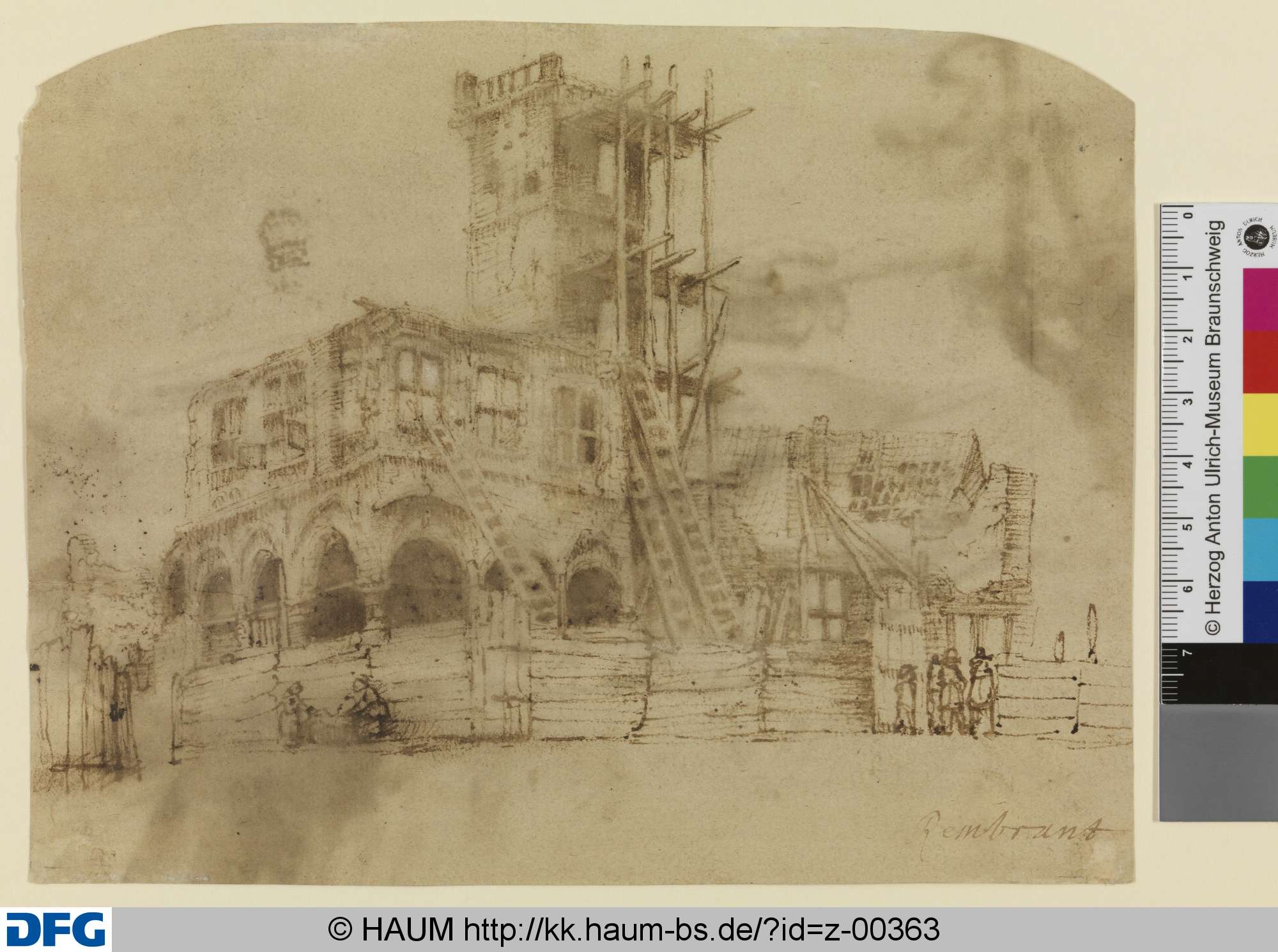 Die Ruine des am 6. Juli 1652 abgebrannten Rathauses in Amsterdam, Rembrandt - Schule, 1652–1660