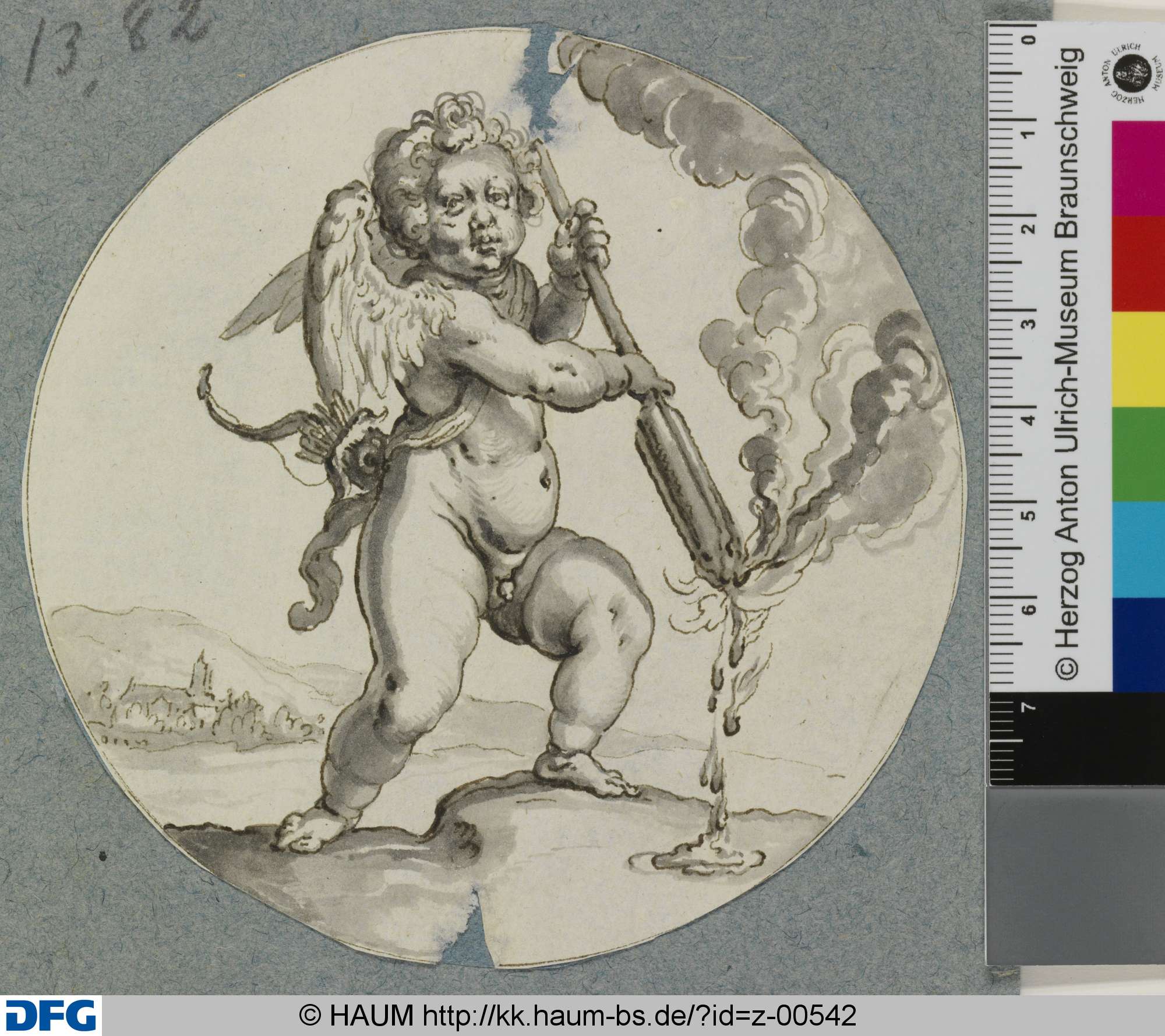 Emblem "Liebe bringt Leben und Tod" (Amor mit einer umgekehrten brennenden Fackel), Jacob de Gheyn, 1585–1629