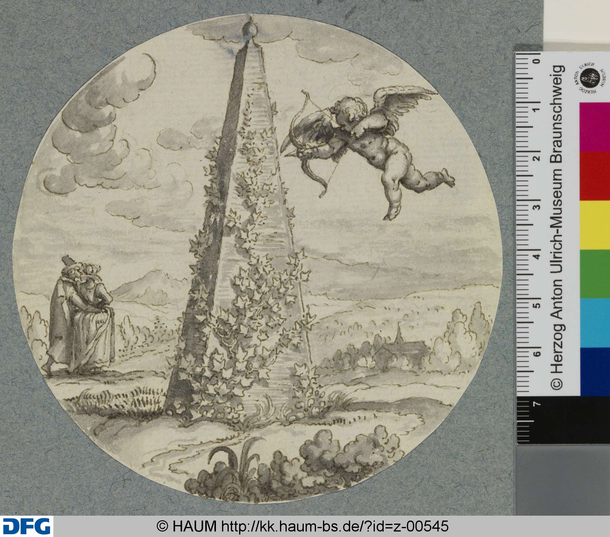 Emblem "Durch die Stetigkeit wächst die Liebe" (von Efeu umwundener Obelisk), Jacob de Gheyn, 1585–1629