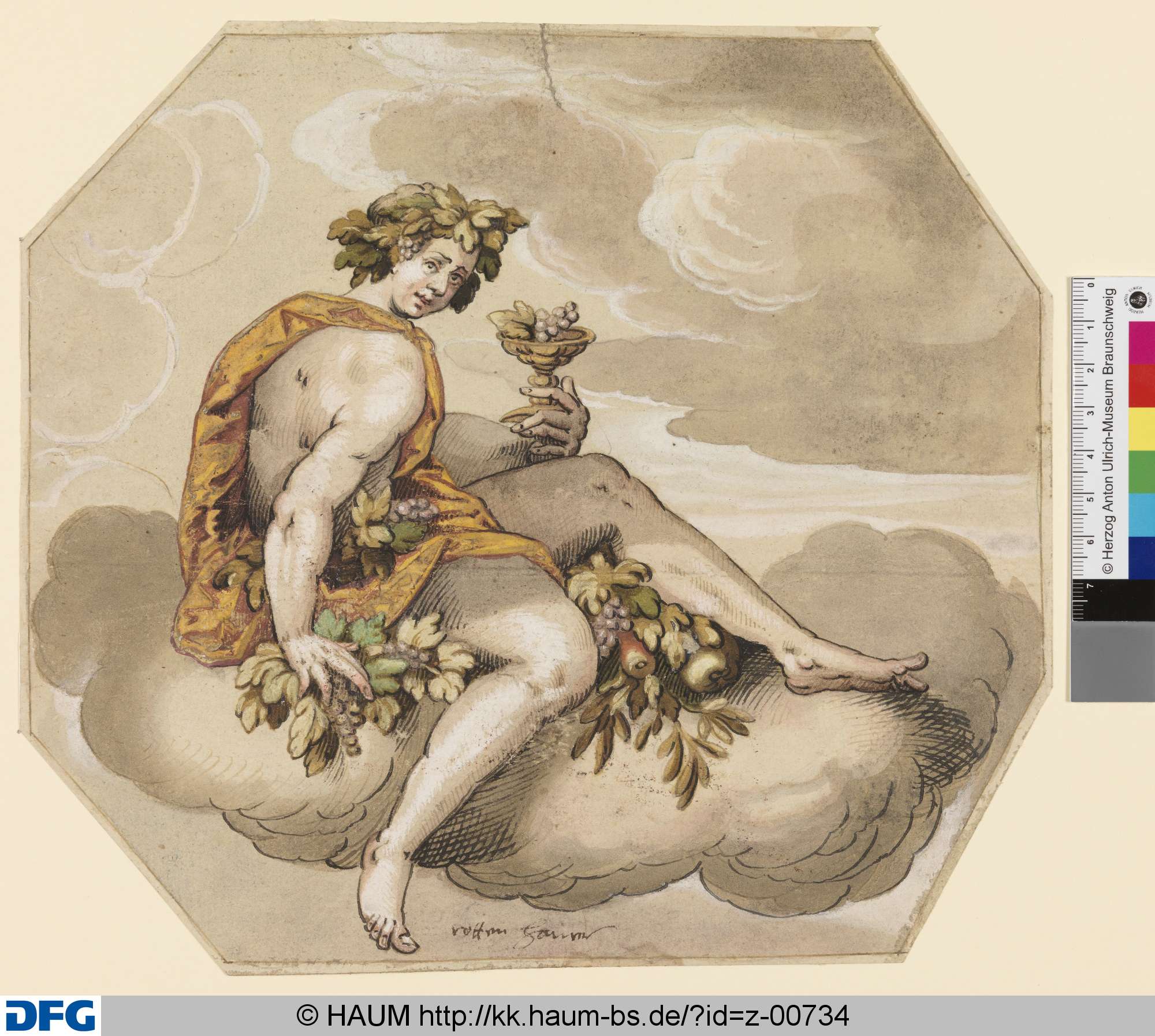 Der Herbst (Jüngling mit Weintrauben und Früchten auf einer Wolke), Hans Rottenhammer, 1584–1625