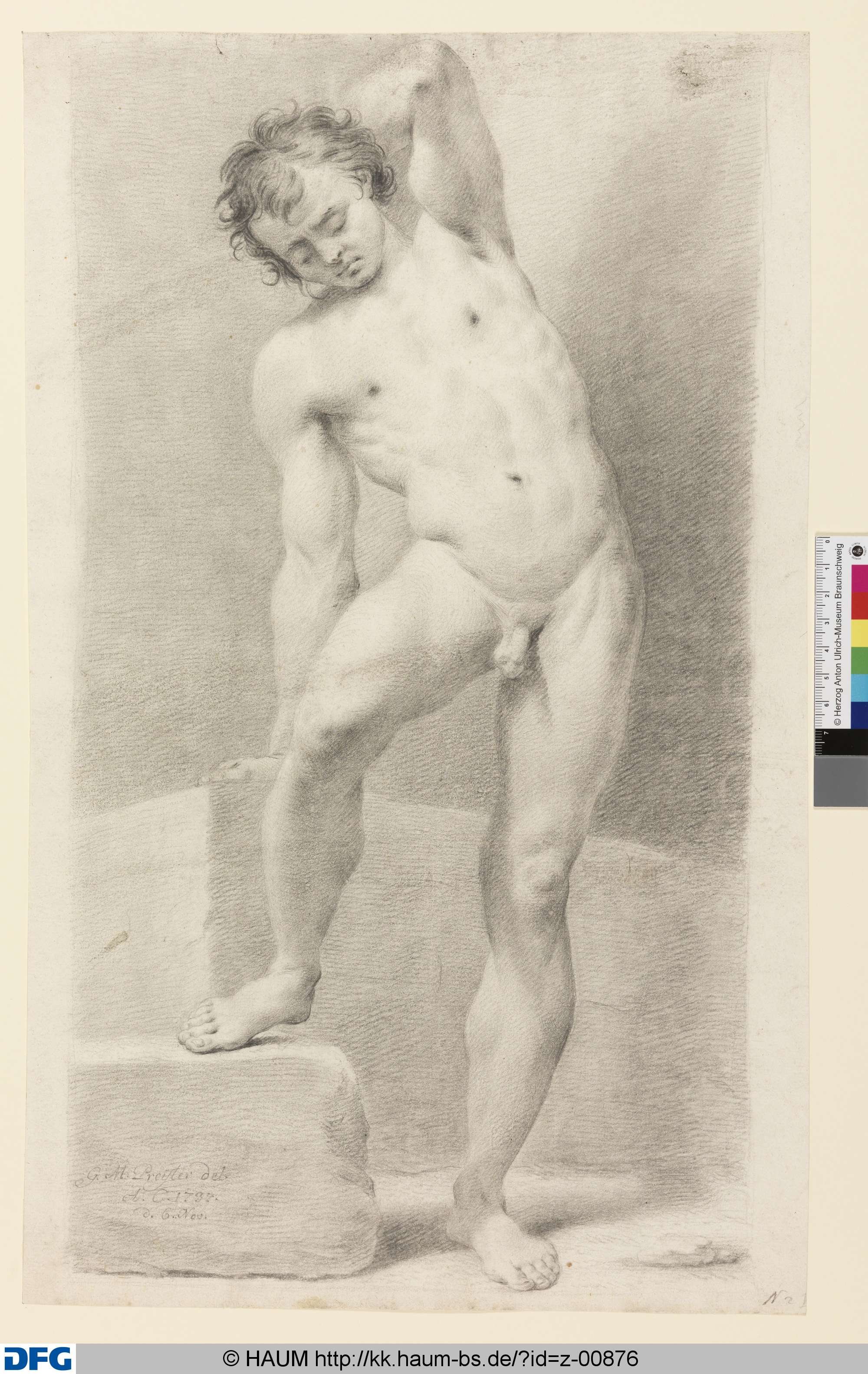 Stehender männlicher Akt von vorn, Георг Мартин Прейслер, 1737