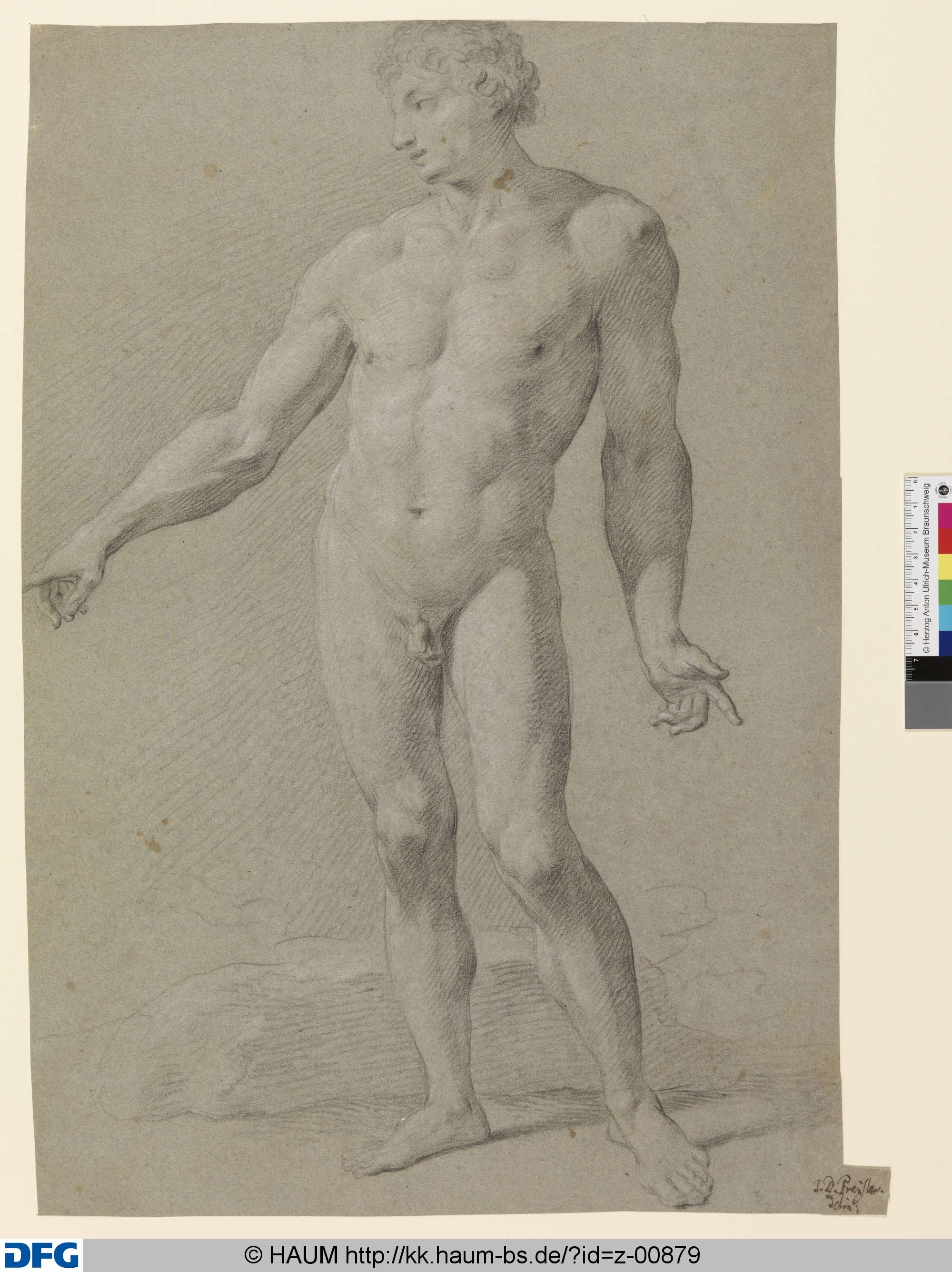 Männlicher Akt, im Kontrapost stehend, von vorn, Johann Daniel Preißler, 1668–1737