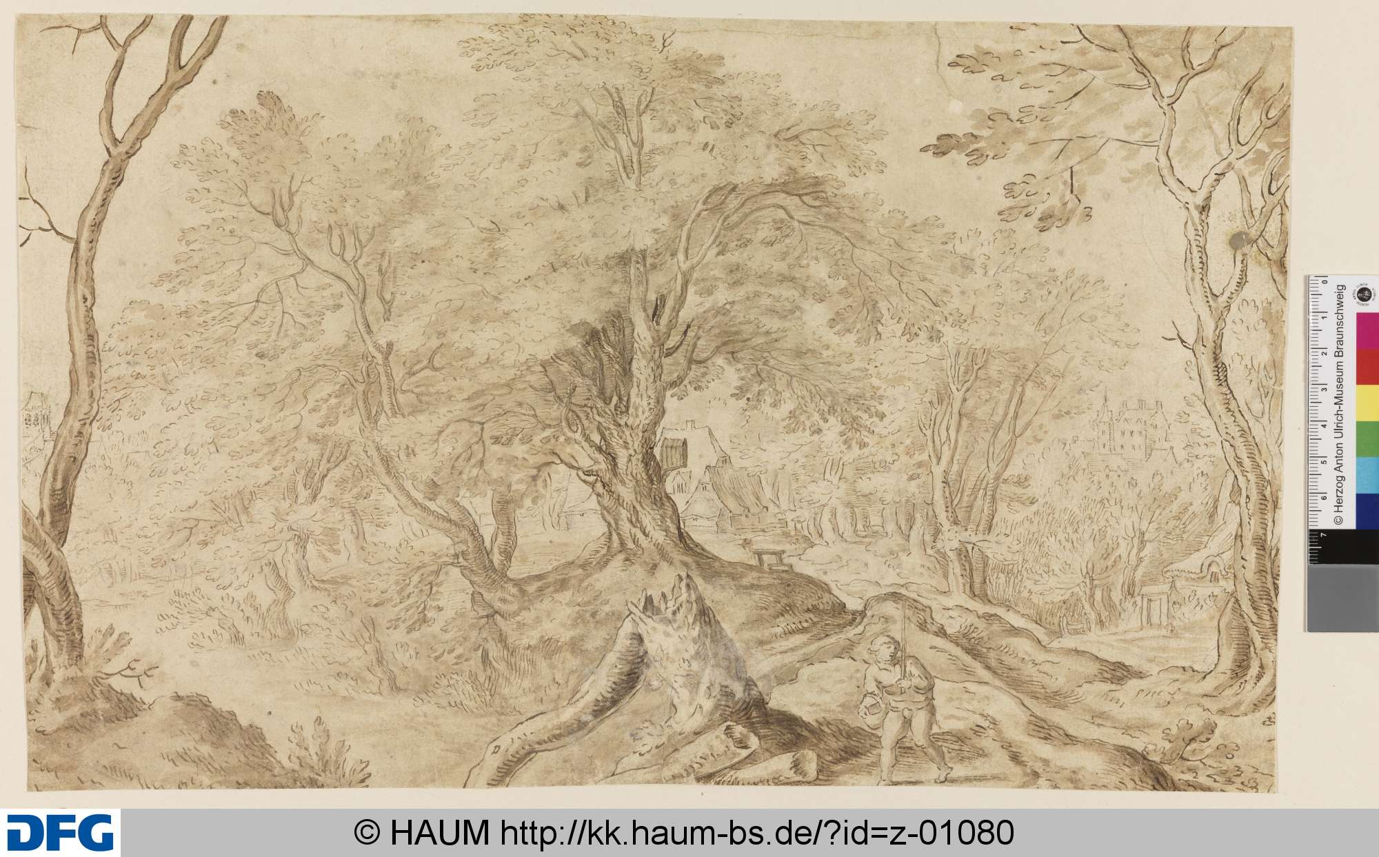 Waldlandschaft mit Bauernhäusern und Schloß, 1550–1600