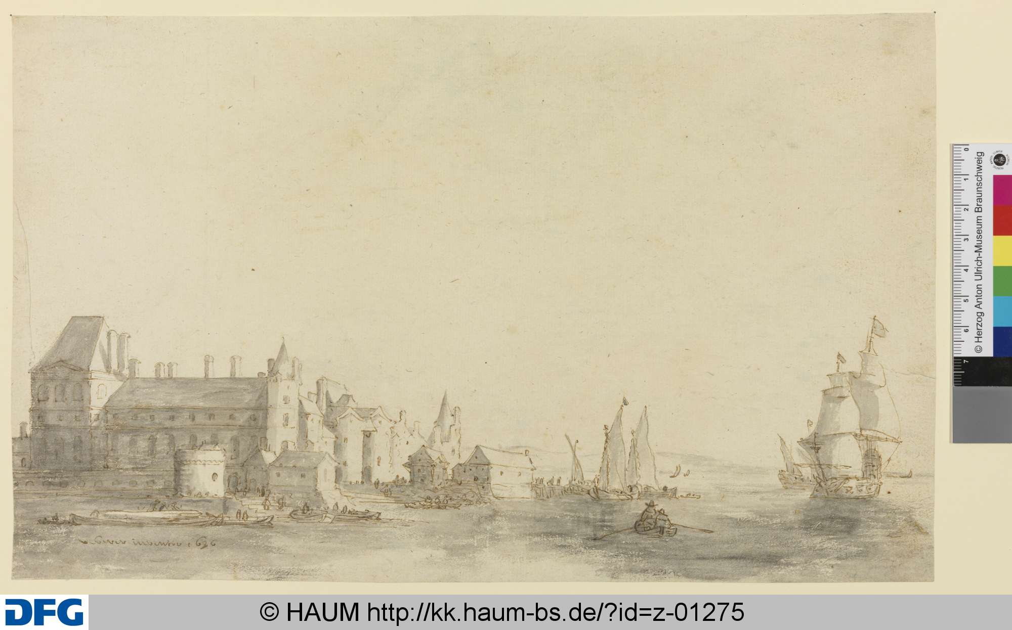 Befestigtes Schloss am Hafen, Abraham de Verwer, 1636