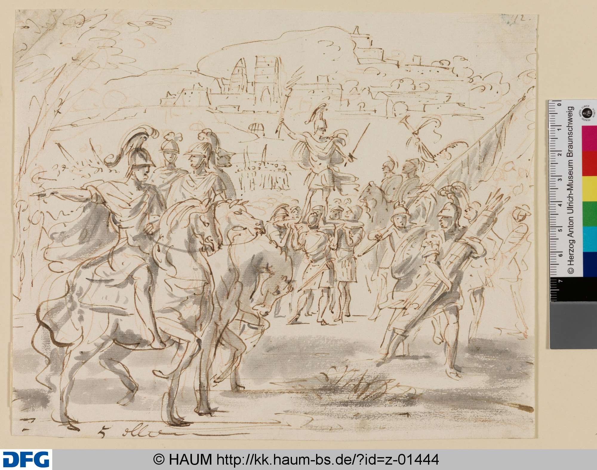 Schilderhebung eines römischen Kriegers (Brinio?), Jan Claudius de Cock, 1688–1736