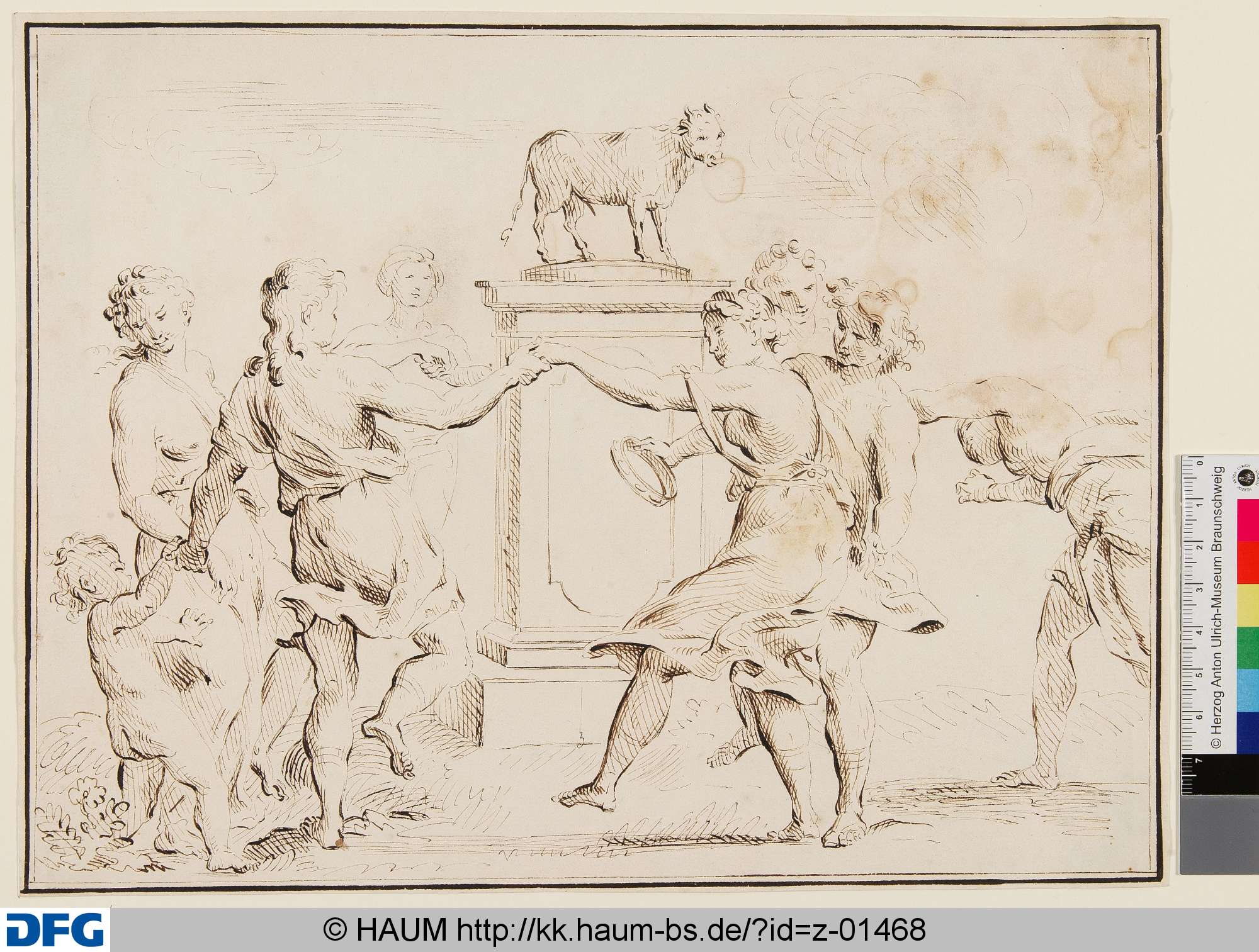 Figuren, um die Skulptur eines Kalbes tanzend, Raymond La Fage