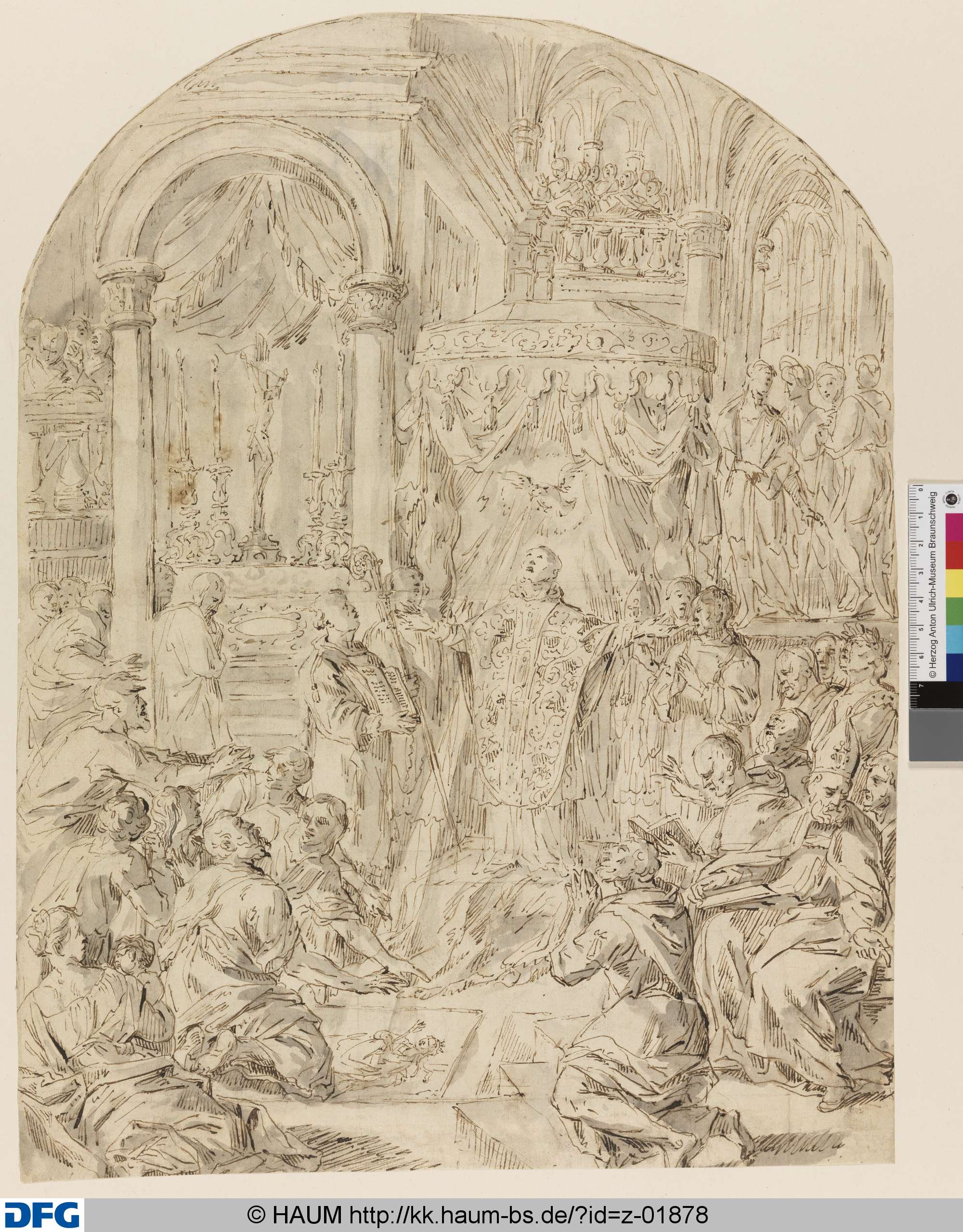 Bischof erlebt Erscheinung eines Bildes im Boden (gekrönte Märtyrerin), Jan Claudius de Cock, 1688–1736