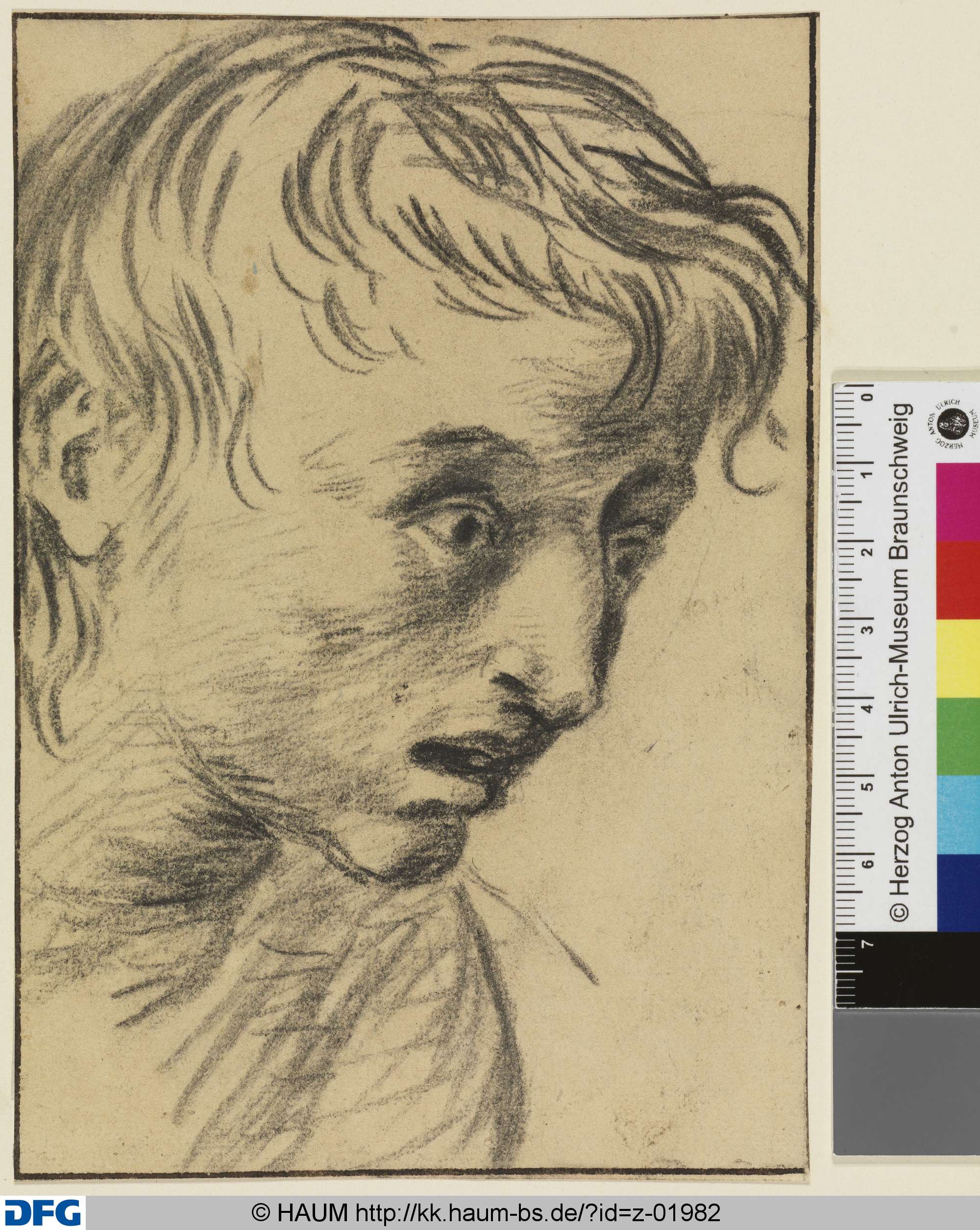 Kopf eines erschreckt blickenden Jünglings, nach rechts, Dietrich Ernst André, 1716–1720