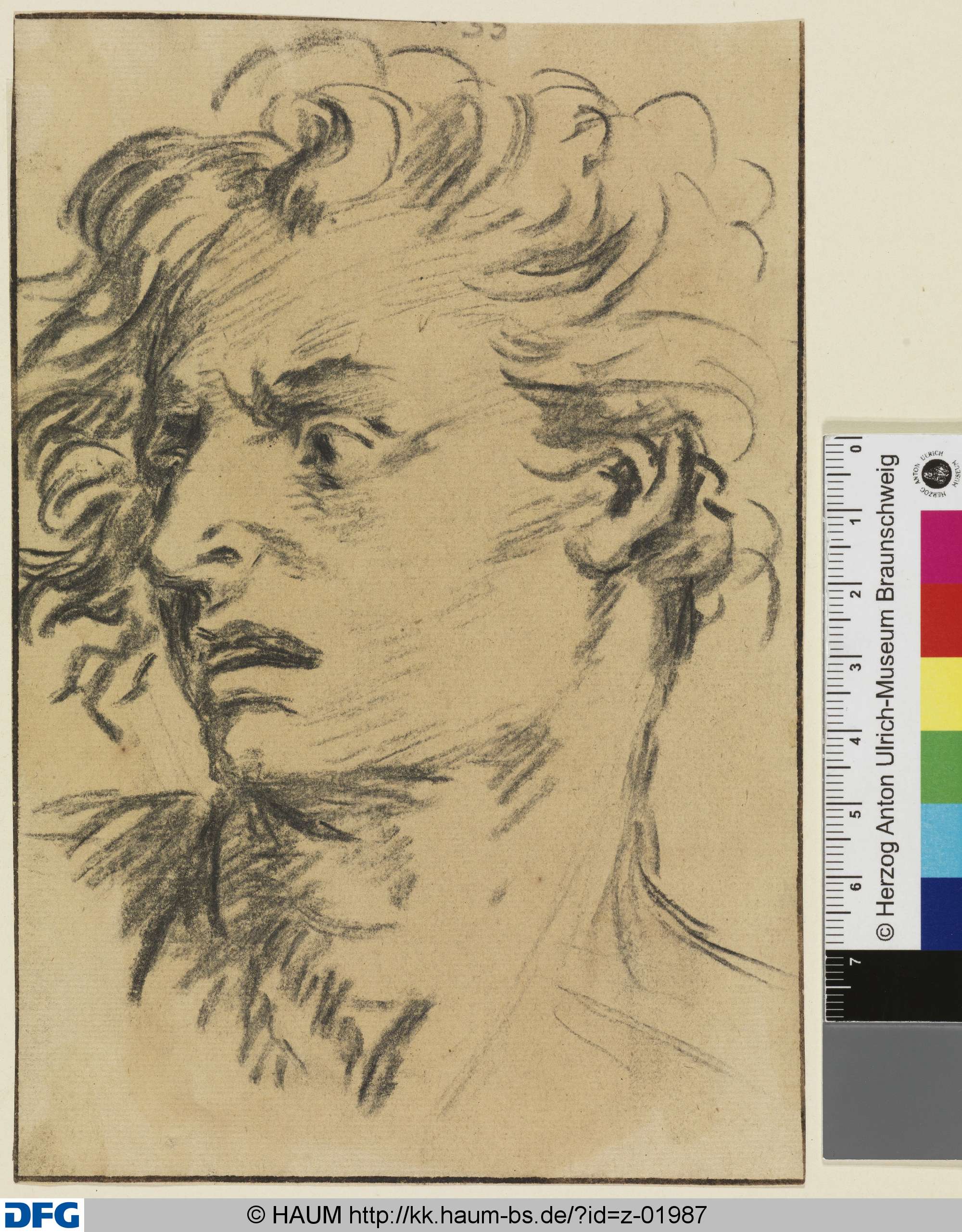 Kopf eines Mannes mit verzerrter Miene und halboffenem Mund, Dietrich Ernst André, 1716–1720