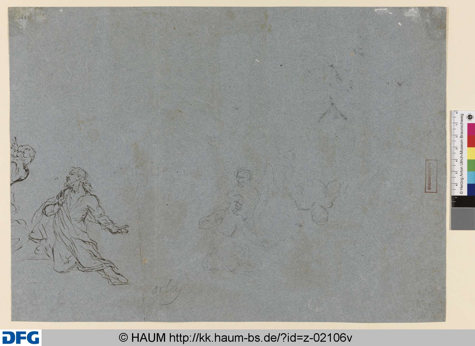 Studie eines knienden Mannes vor einer Frau (angeschnitten) und einer Figurengruppe mit Engel, Richard van Orley, 1683–1732