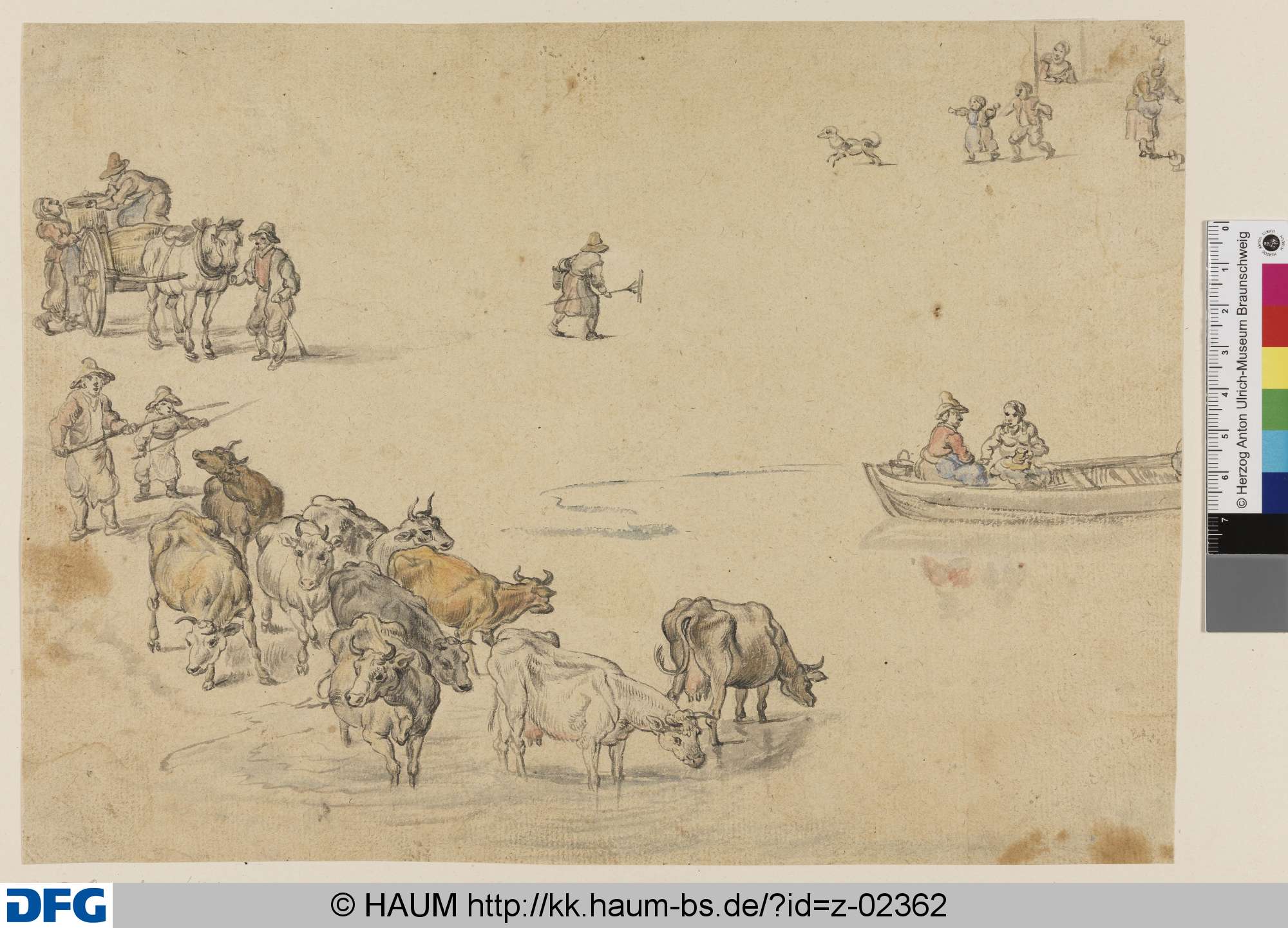 Kühe im Wasser und Menschen im Freien, Bruegel, Jan, de Oudere, 1588–1700