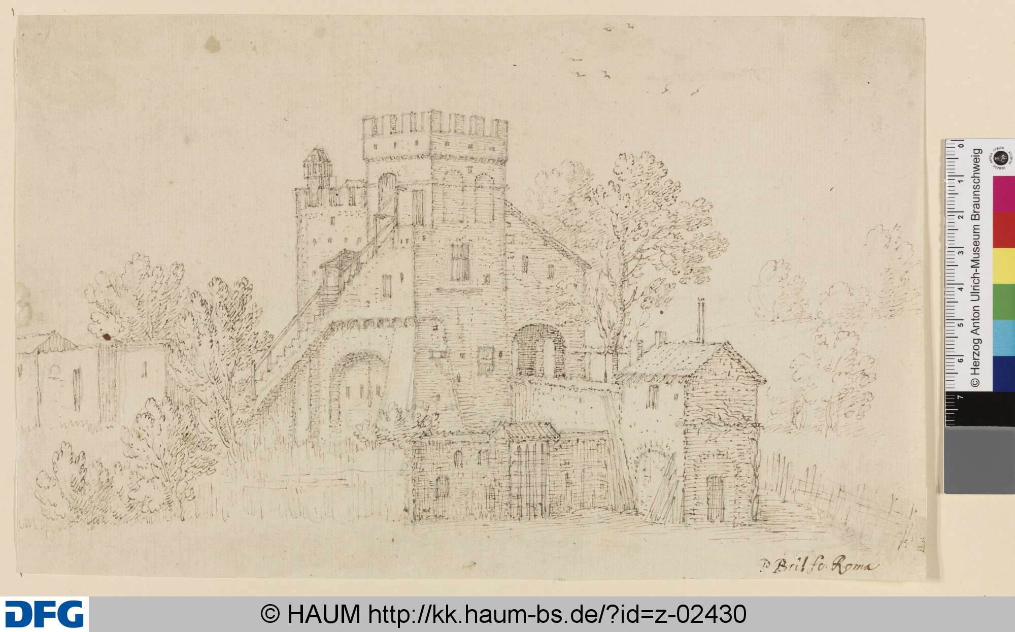 Haus mit viereckigem Zinnenturm