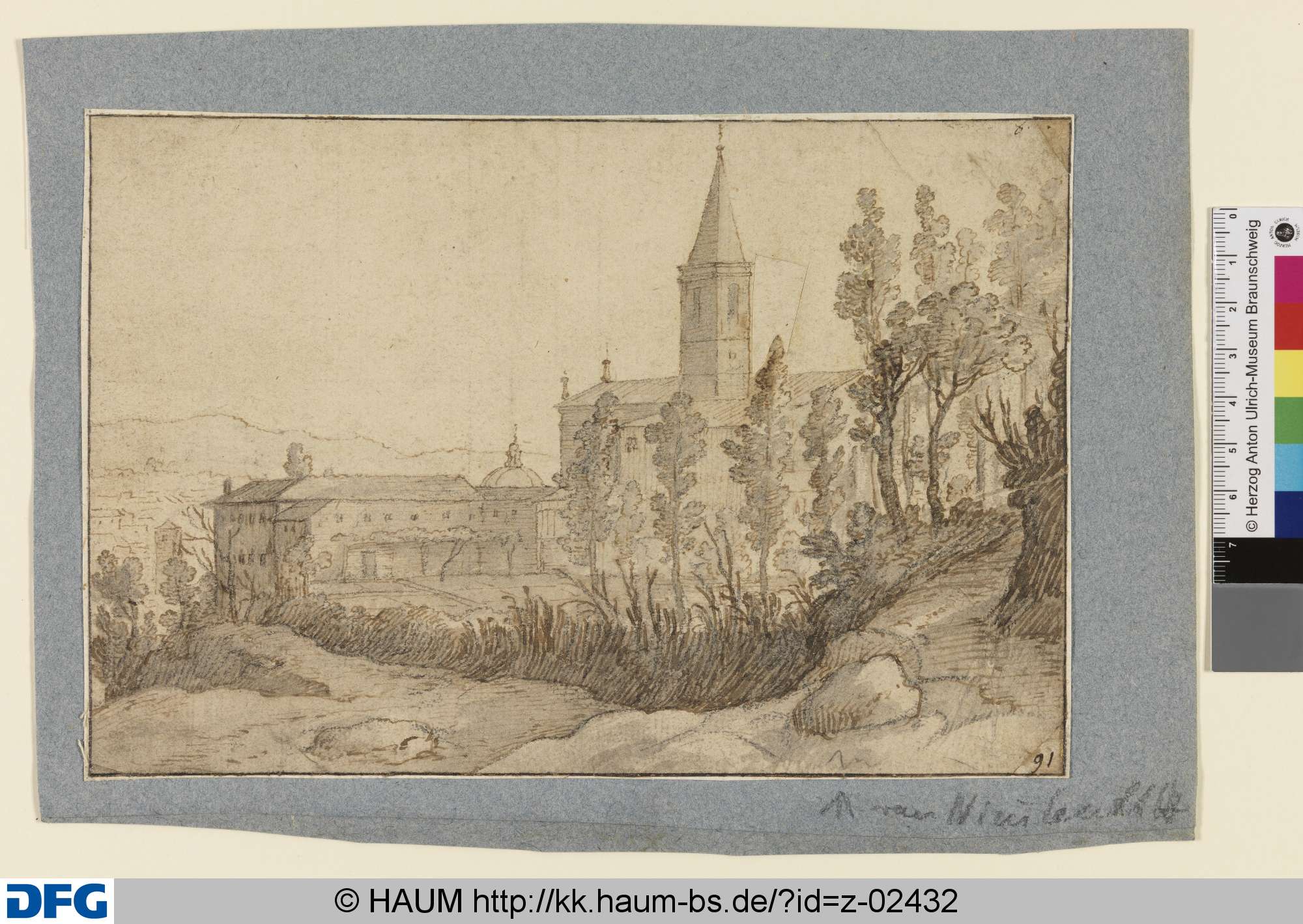 Kirche und Konvent mit Glockenturm, dahinter Dom