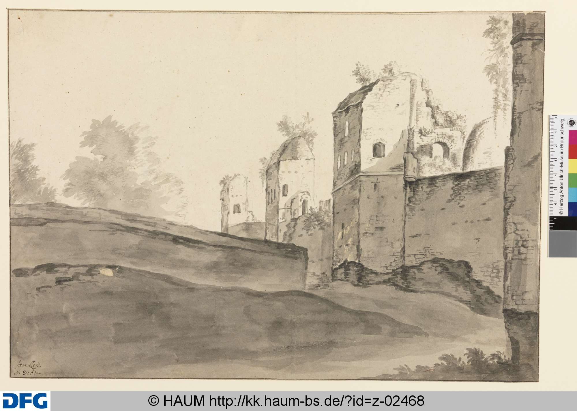 Ruinen der römischen (?) Stadtmauer mit Türmen, 1625–1636