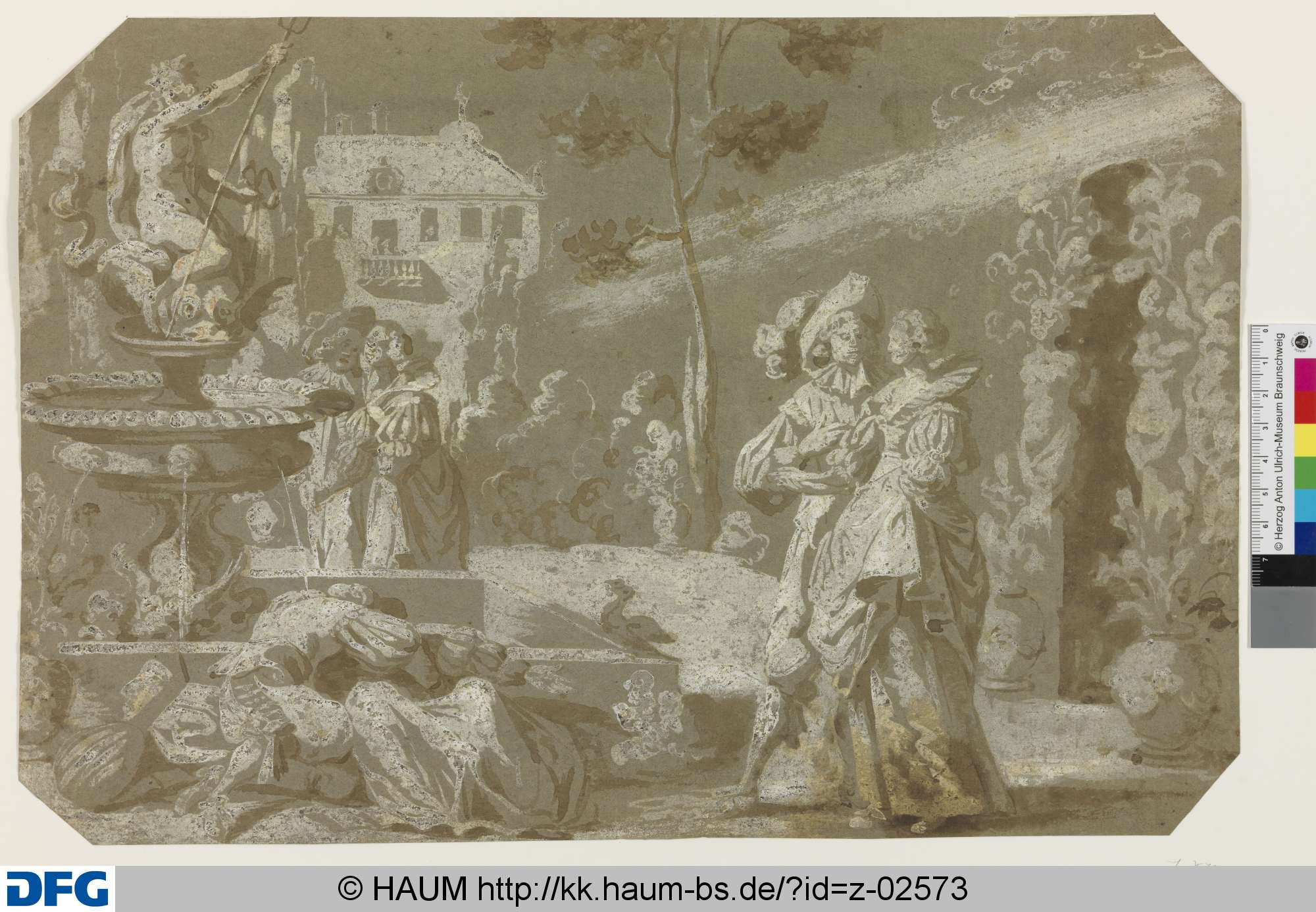 Liebespaare in einem Park an Neptunsbrunnen, Daniel Schellinks, 1618–1638