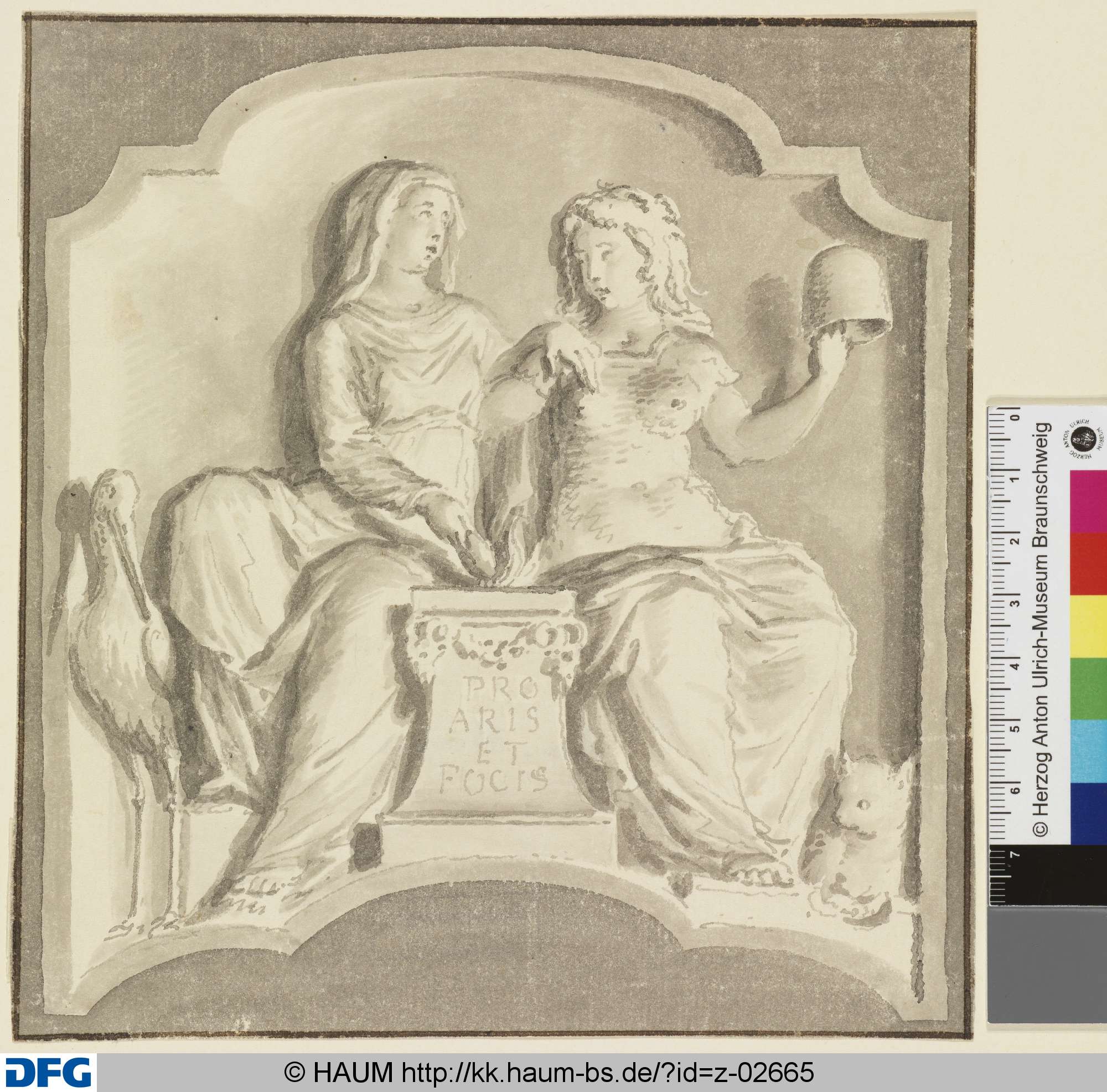 Zwei antik gekleidete junge Frauen an einem Altar sitzend, Bernhard Rode, 18th century