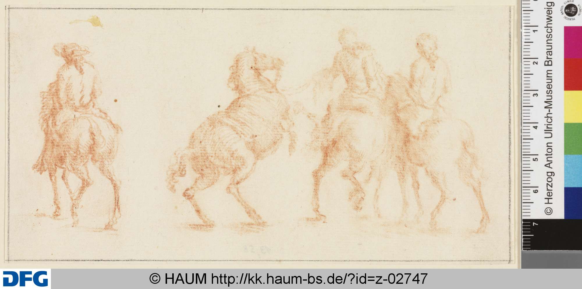 Drei Reiter und steigendes Pferd, 17th century