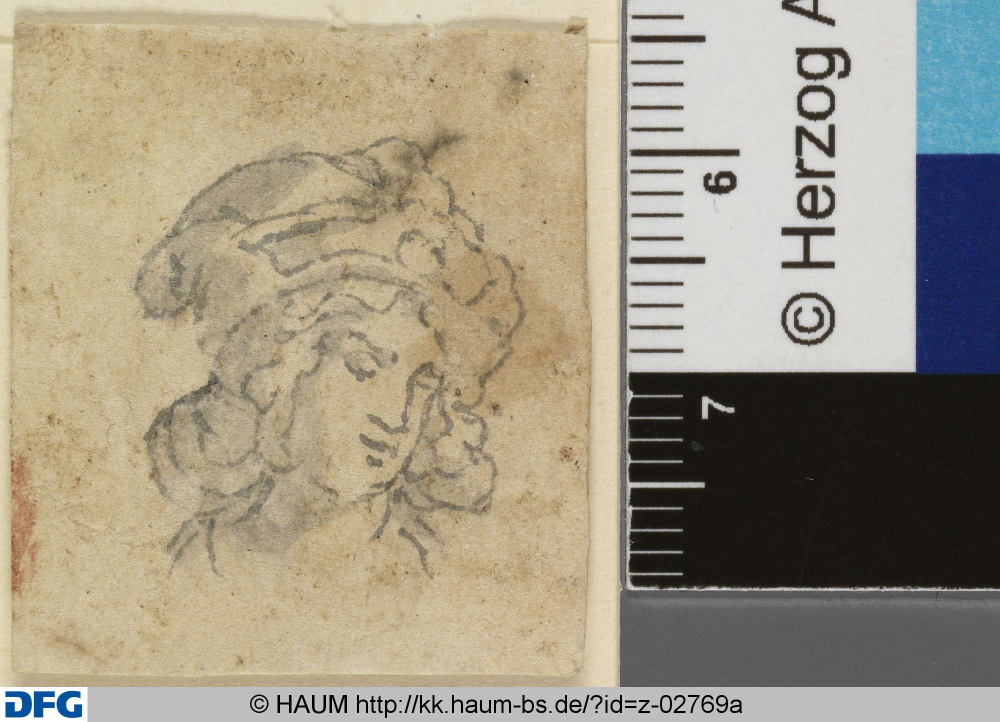 Weiblicher Kopf im Dreiviertelprofil mit Kappe, 17th century