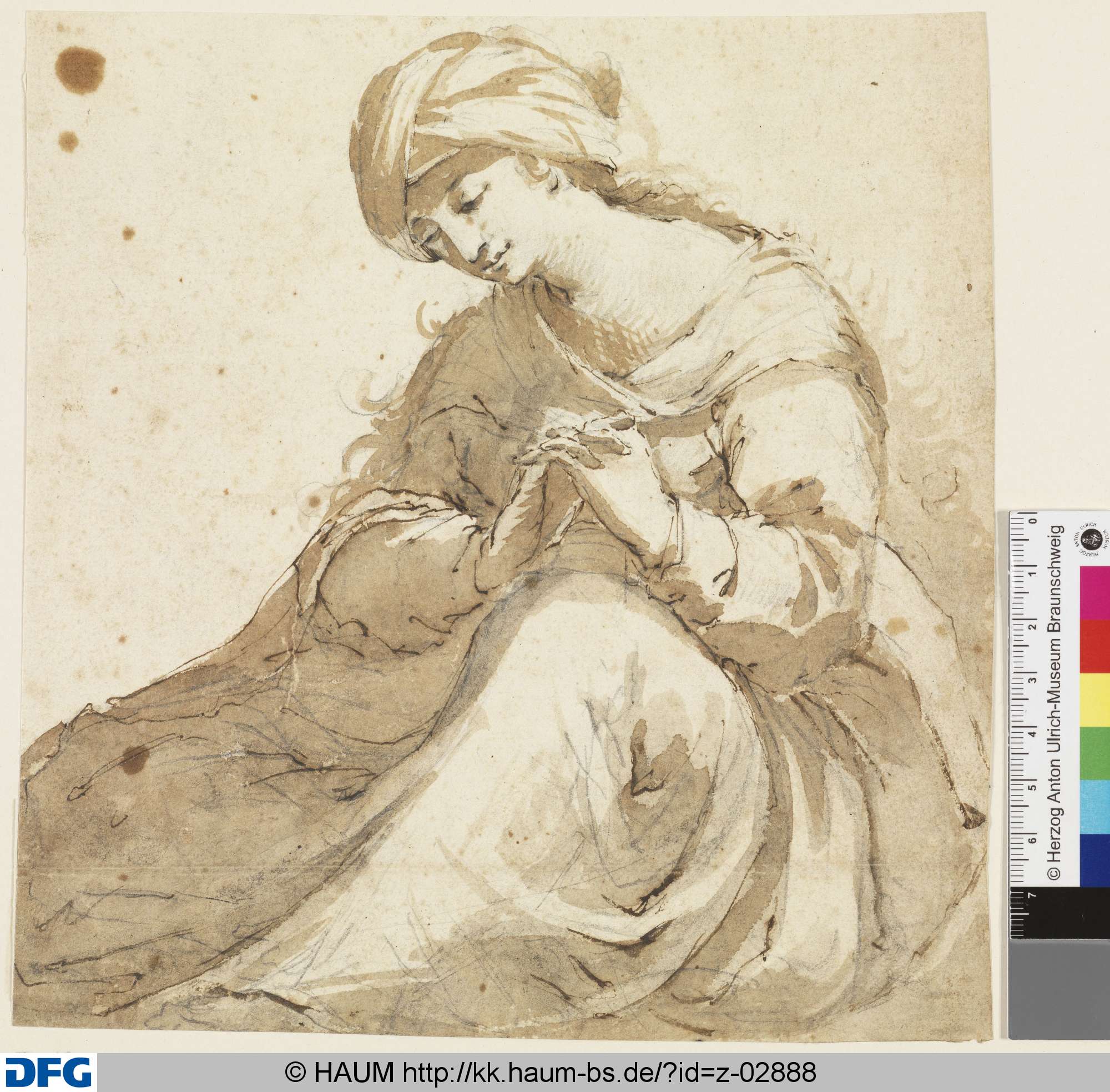Sitzende Frau mit Turban mit gefalteten Händen, Guercino, 17th century