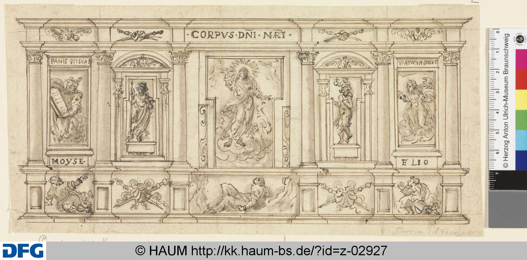 Altarwand mit dem schwebenden Christus in der Mitte, Perino del Vaga, 16th century