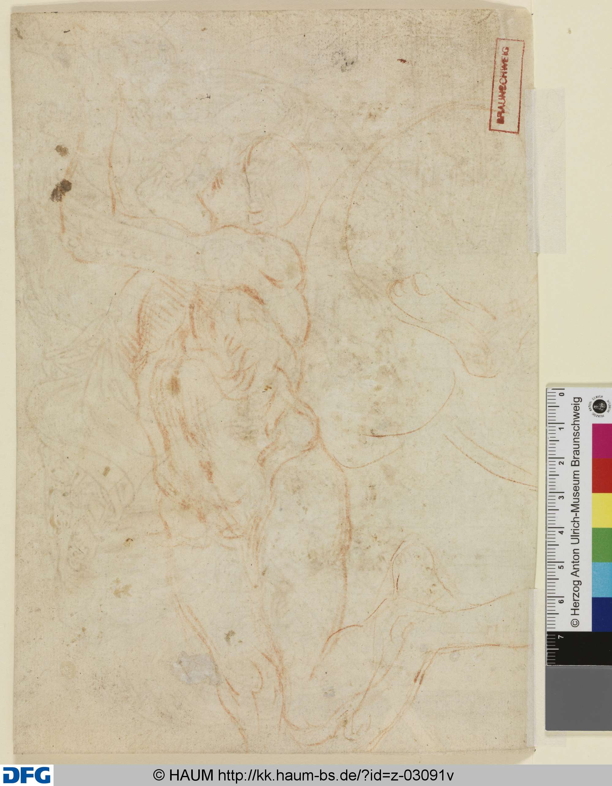 Nackte männliche Figur und zwei Füße (aus einem Engelsturz?), Frans Floris, 1551–1600