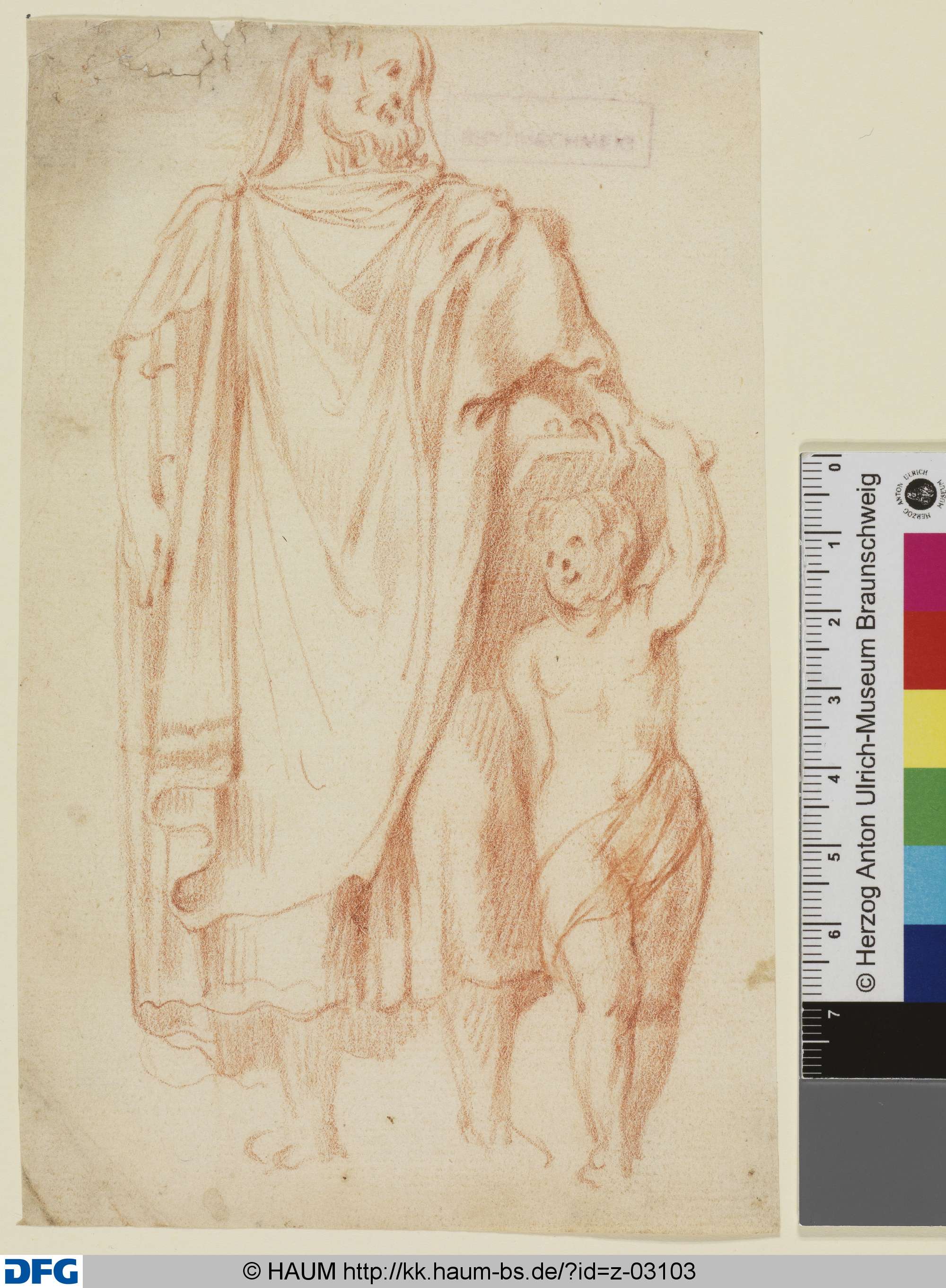 Stehende bärtige Figur mit einem Buch, das von einen Knaben gestützt wird, 17th century